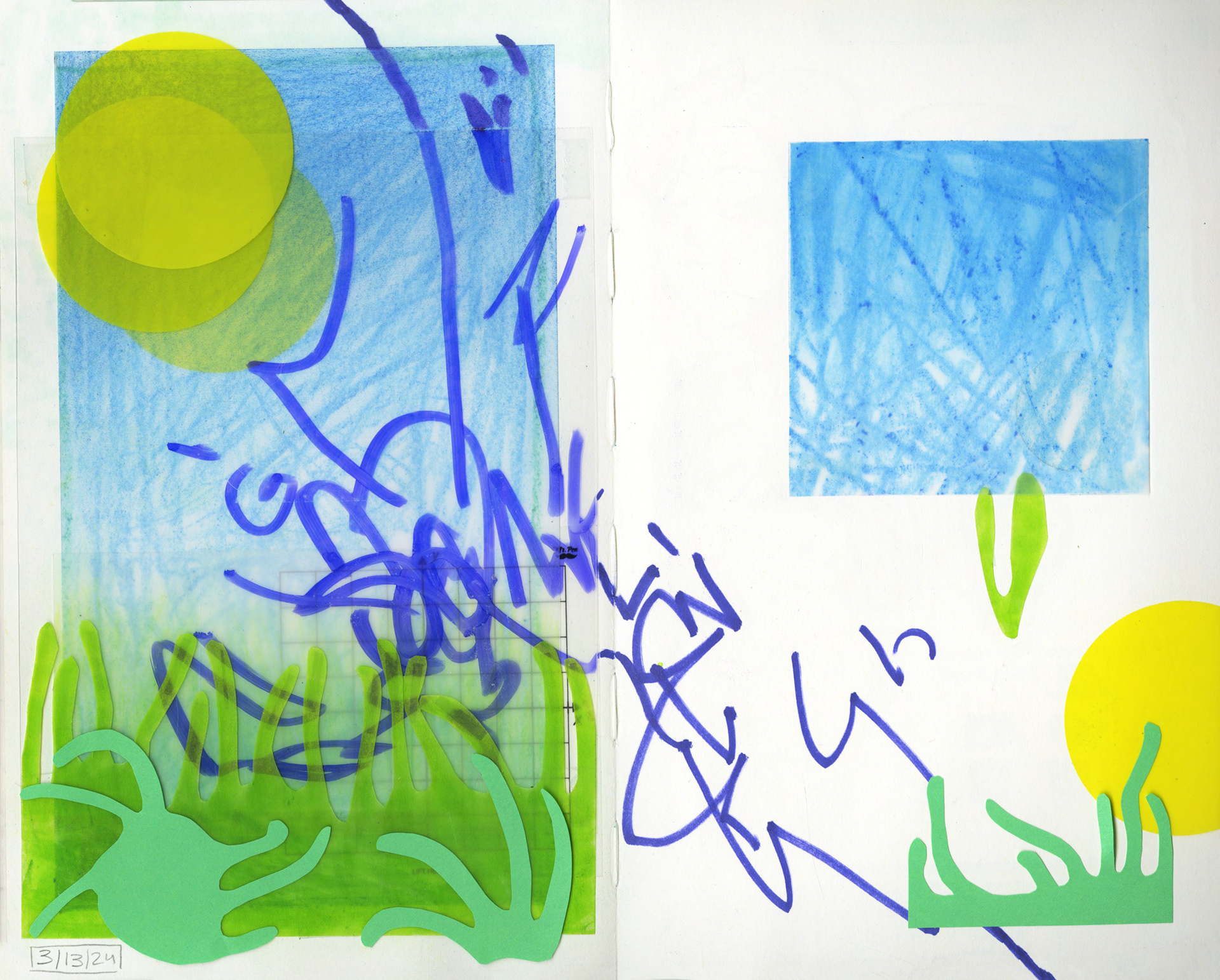 3/13/2024 Transparency vellum, paper, crayon, color pencil, and alcohol marker
