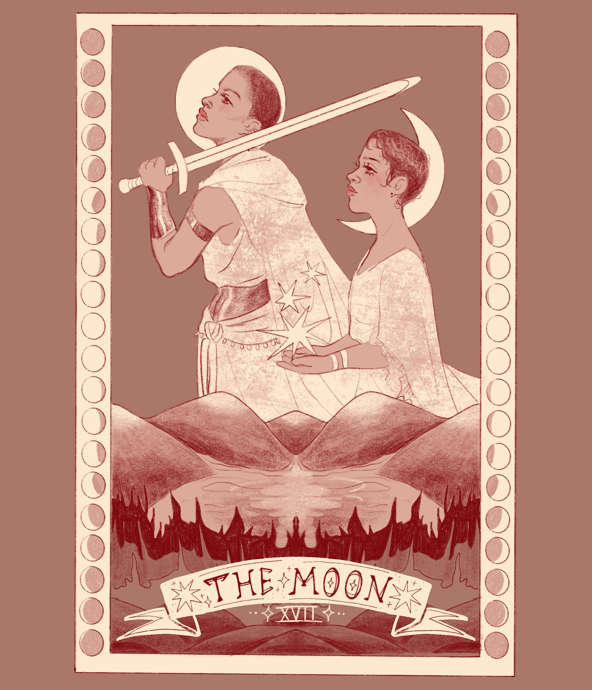 Inktober Day 19: (The Sisters) Moon Tarot Procreate, October 2022