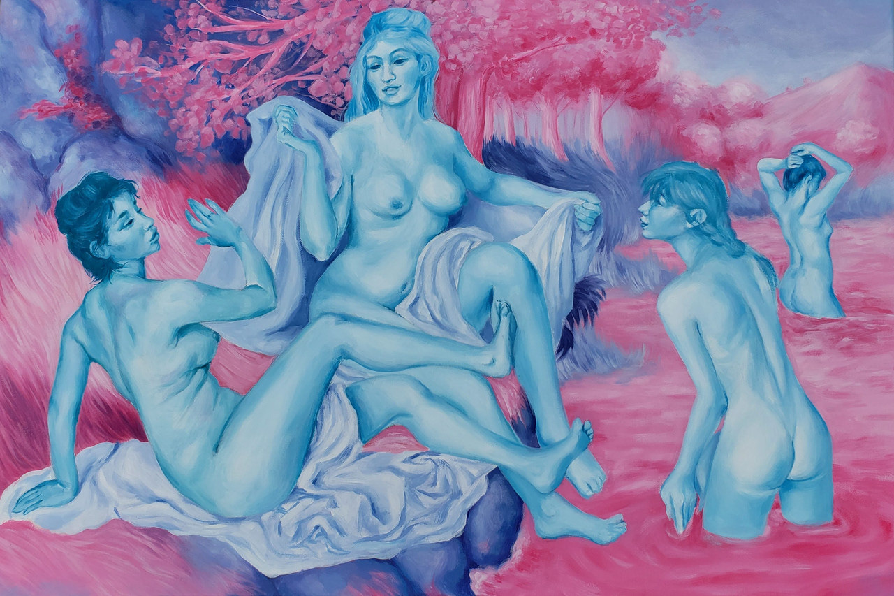 "The Great Blue Bathers" Acrylic on canvas, 30x24in