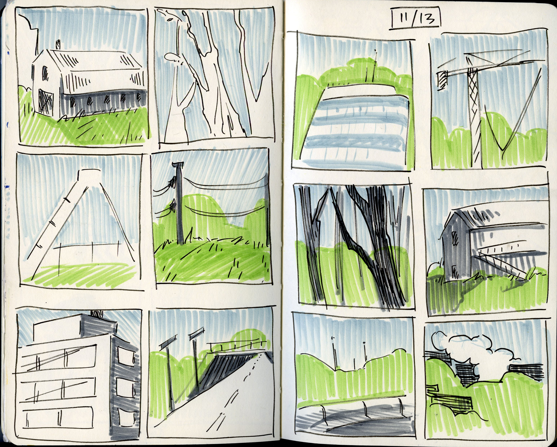 11/13/2023 2/2 Ink gesture drawings while riding a charter bus.