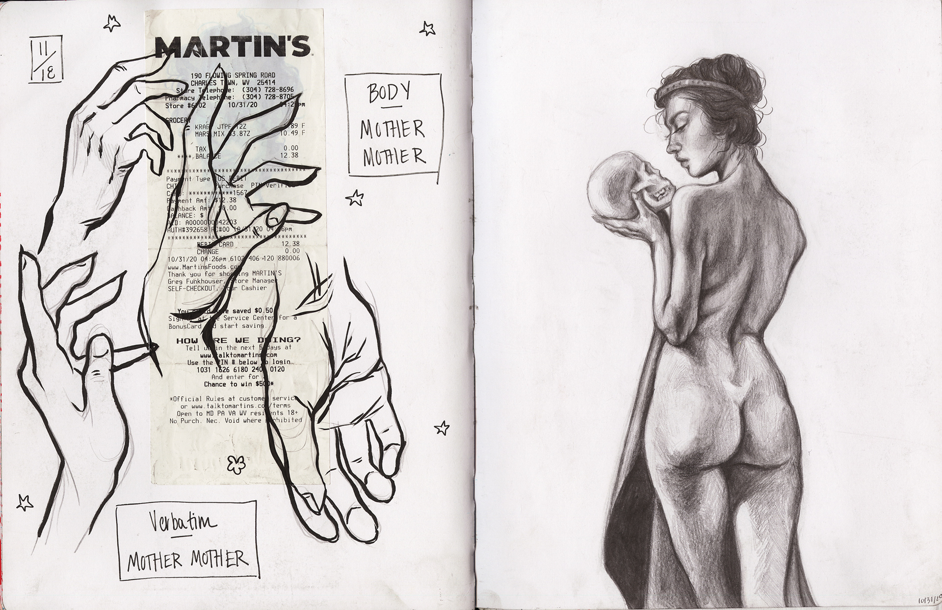 11/18/2020-10/31/2020 Hand Studies and graphite study of Roberto Ferri painting 
