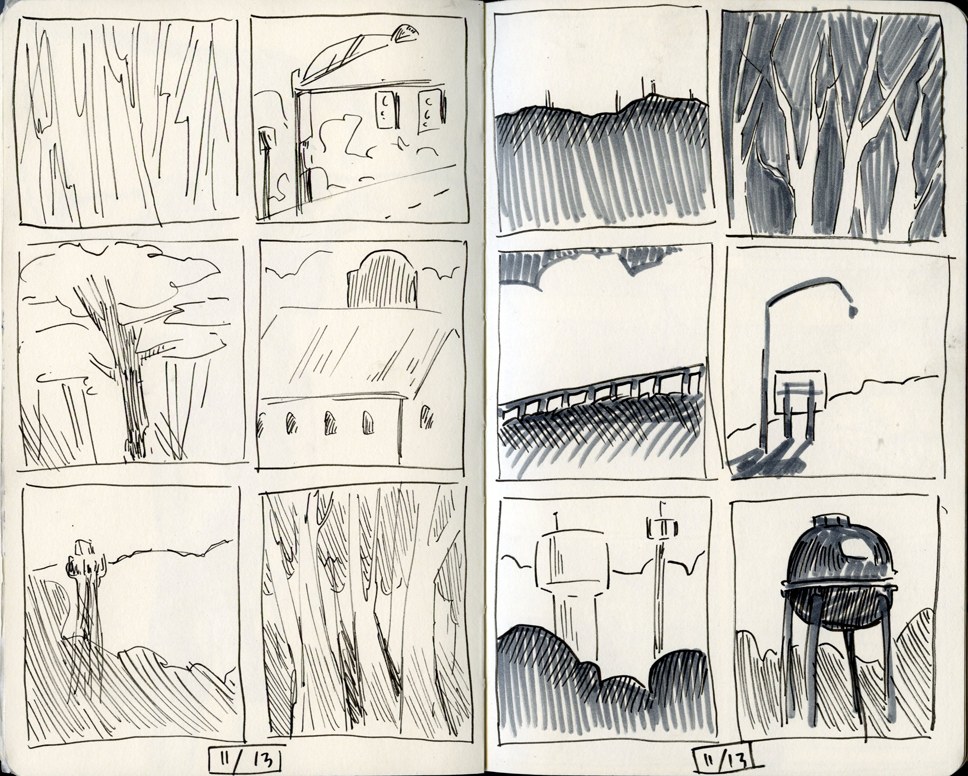 11/13/2023 1/2 Ink gesture drawings while riding a charter bus.