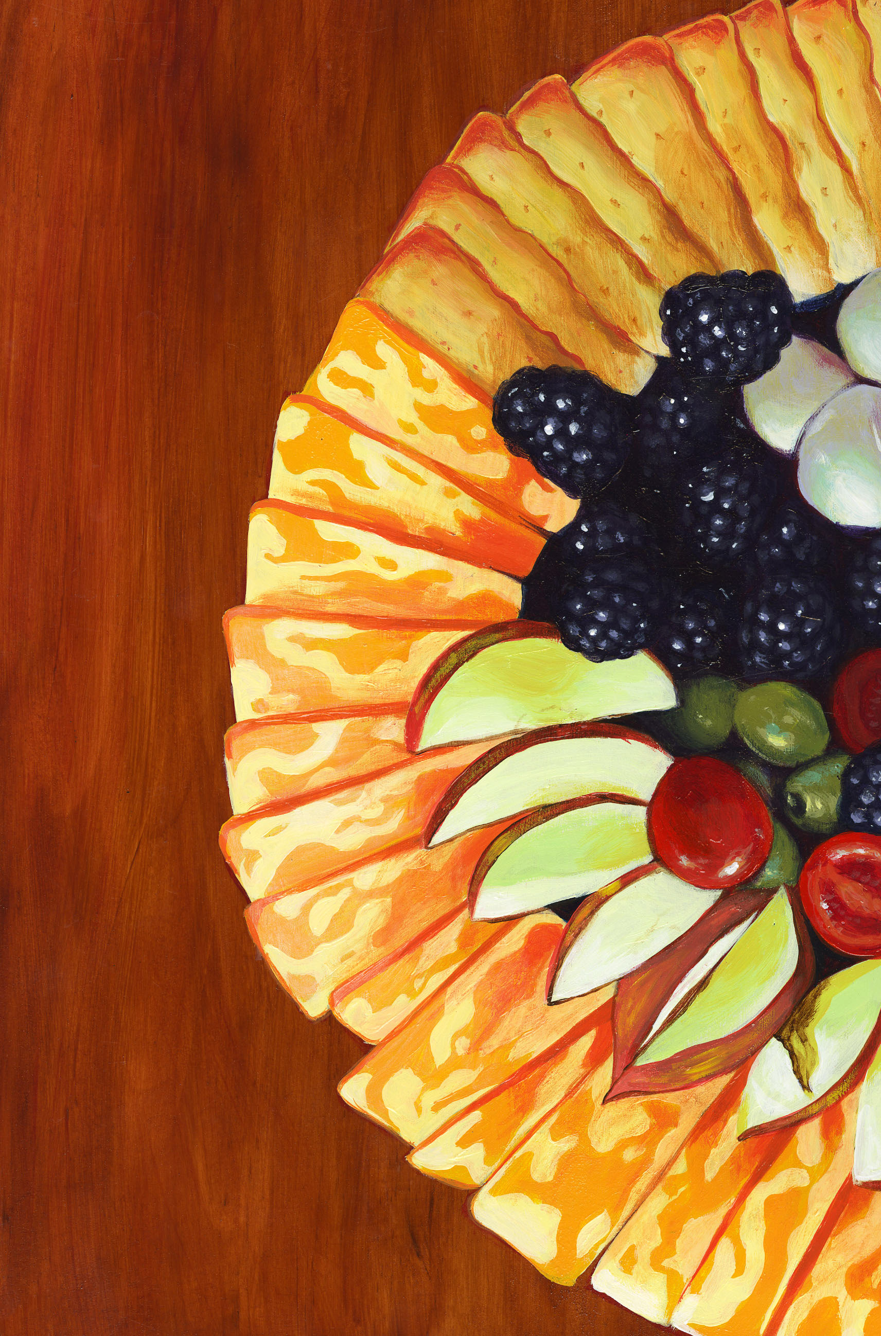 "1/2 Charctuterie Diptych" Acrylic on charcuterie board, 12x18in
