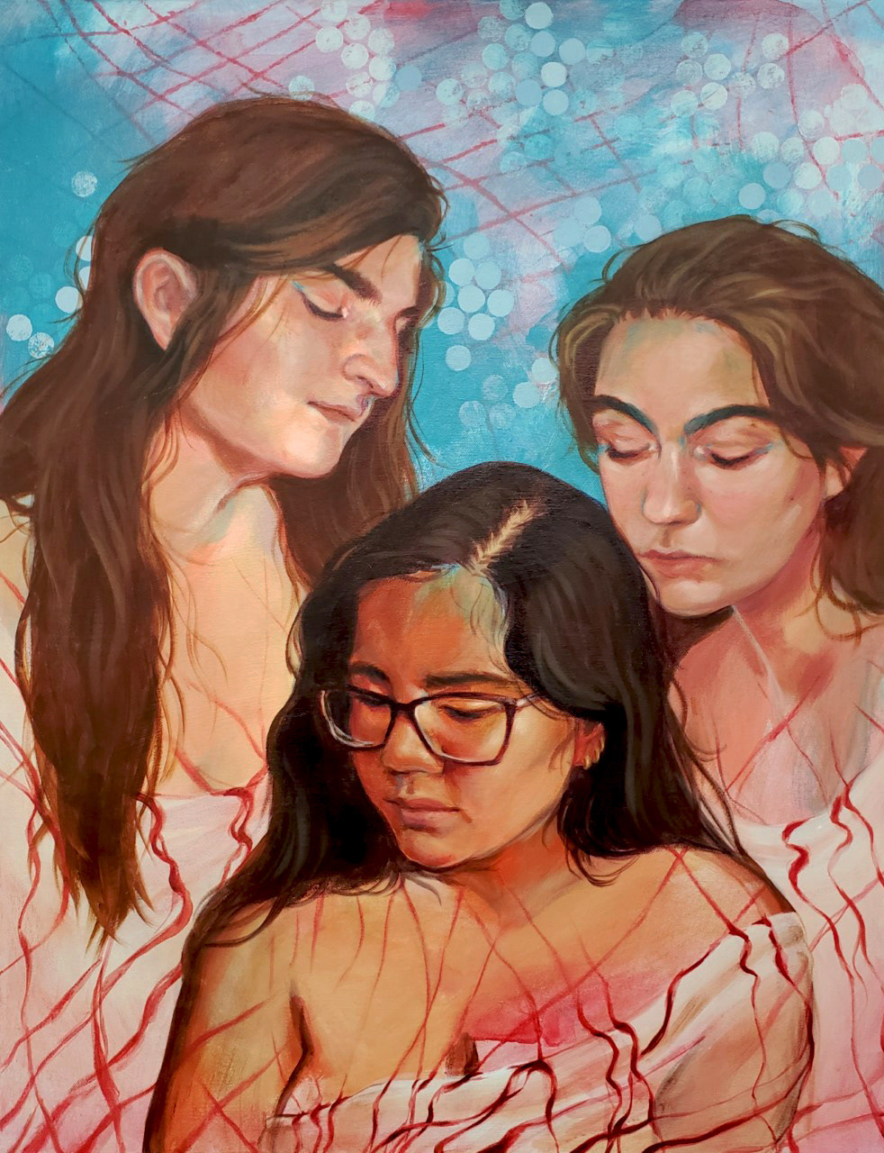 "Triple Portrait" Acrylic and oil on canvas, 24x30in