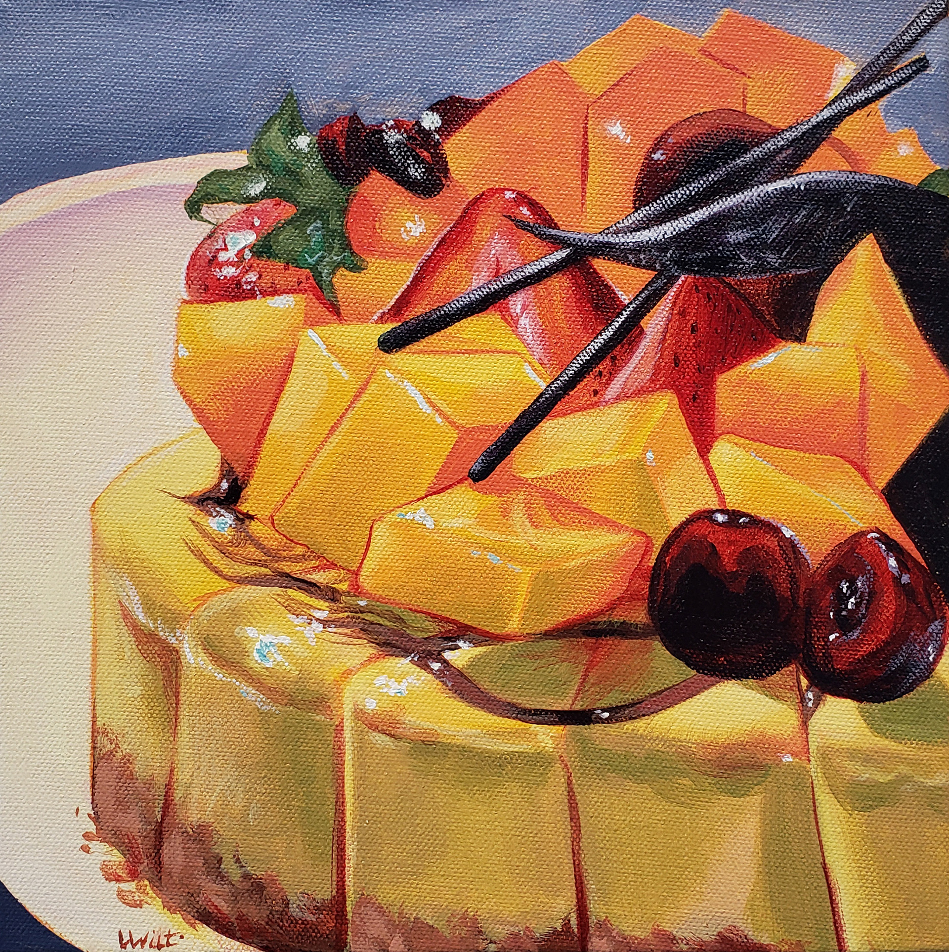 "Fruit Tart" Acrylic on canvas, 12x12in