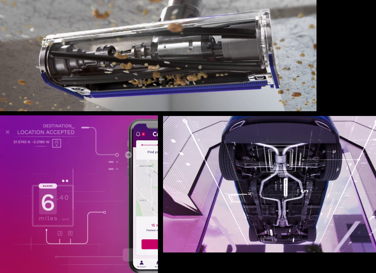 Graphical references from our own portfolio for how to represent being under the surface and communicating AI tech.