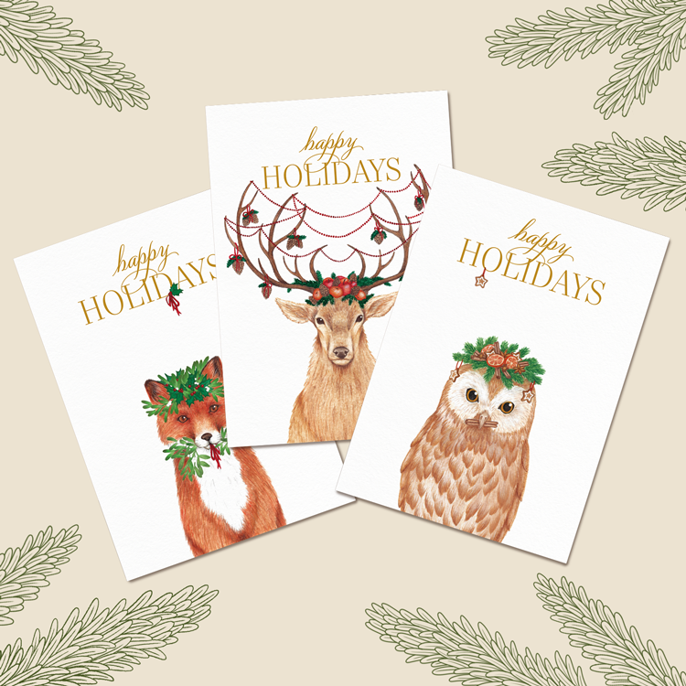 Postkartenserie - Happy Holidays Waldtiere