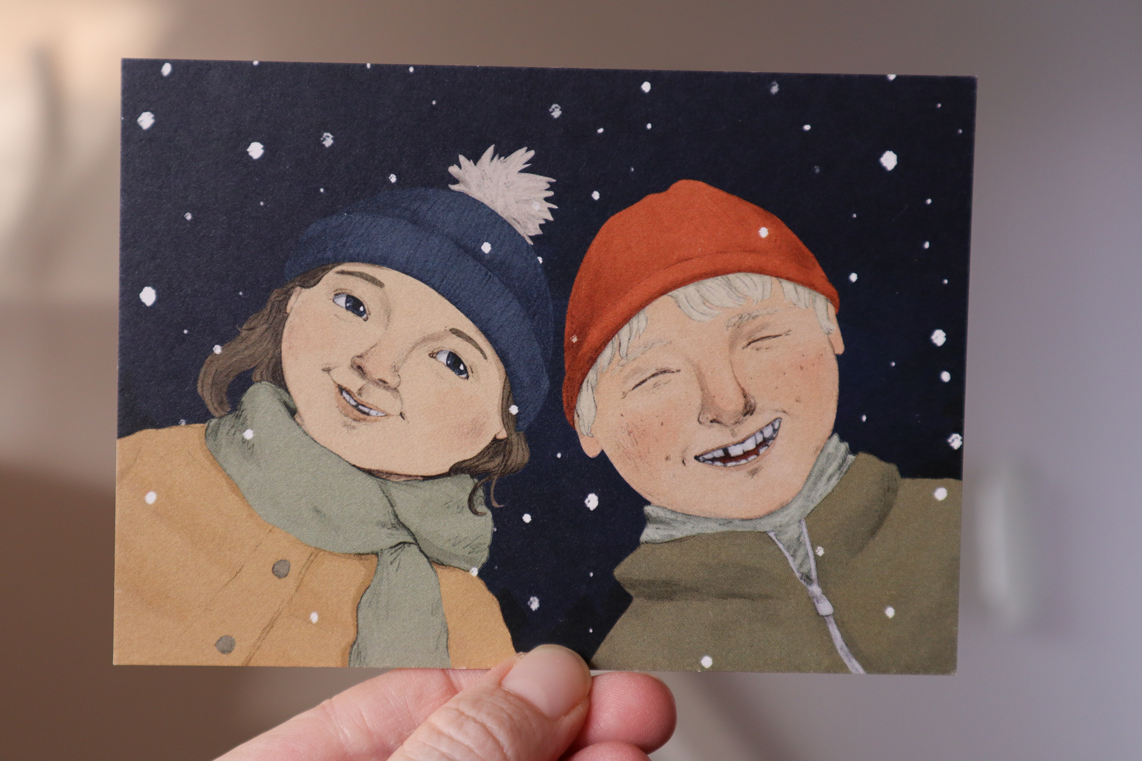 J-16 - Barn i snøen 1, tykt kort - 25 NOK