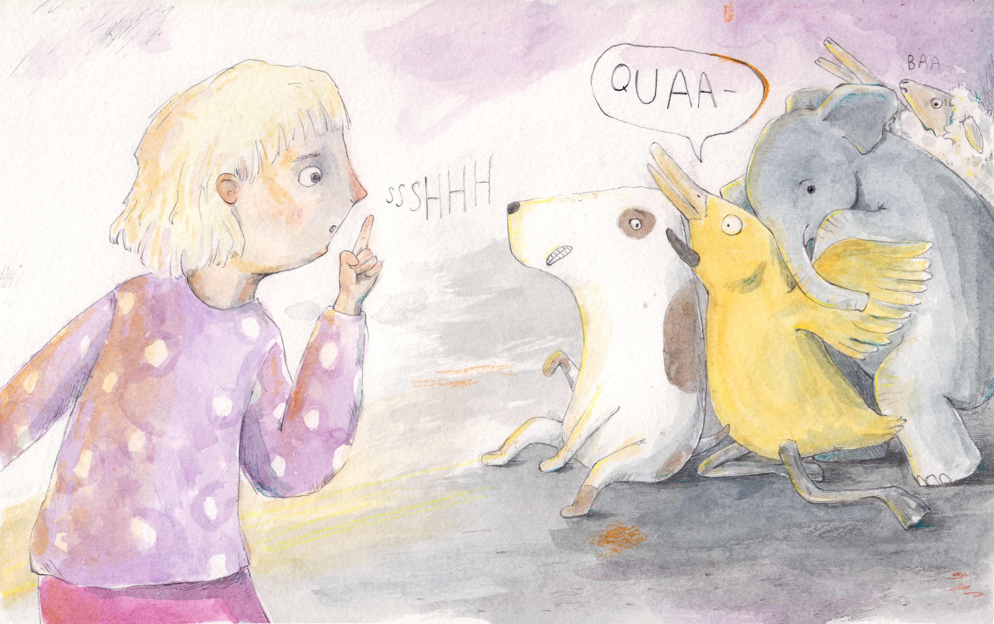 "Hysj", tenkt barnebokillustrasjon, 2020
