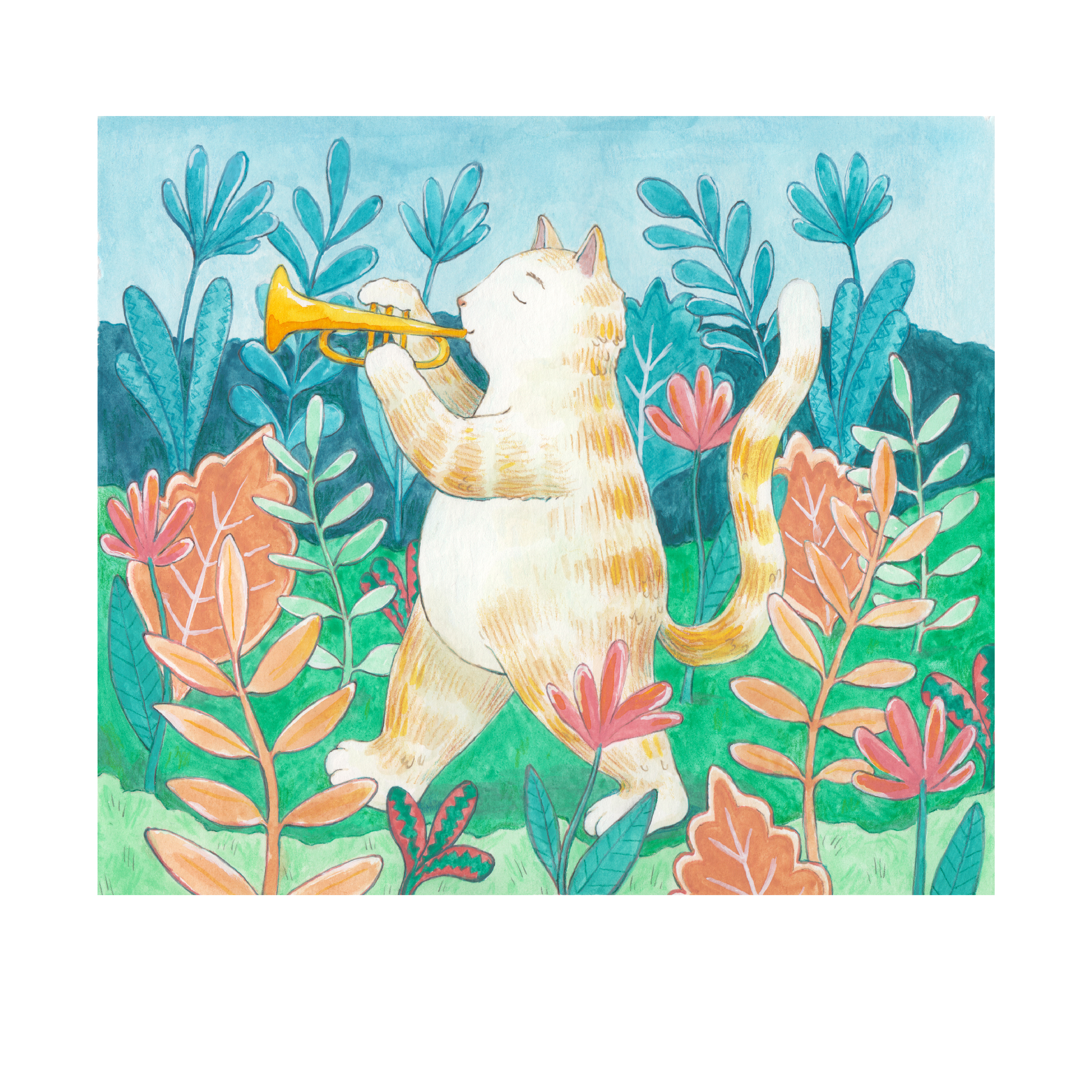 To størrelser, tre varianter! Katt med trompet - 15x15cm, op.: 6 stk, metallisk (KP-23) - 15x15cm, op.: 5 stk vanlig (KP-24) - 20x20cm, op.: 15, vanlig (KP-25) - Pris: 300 NOK (uansett versjon/størresle)