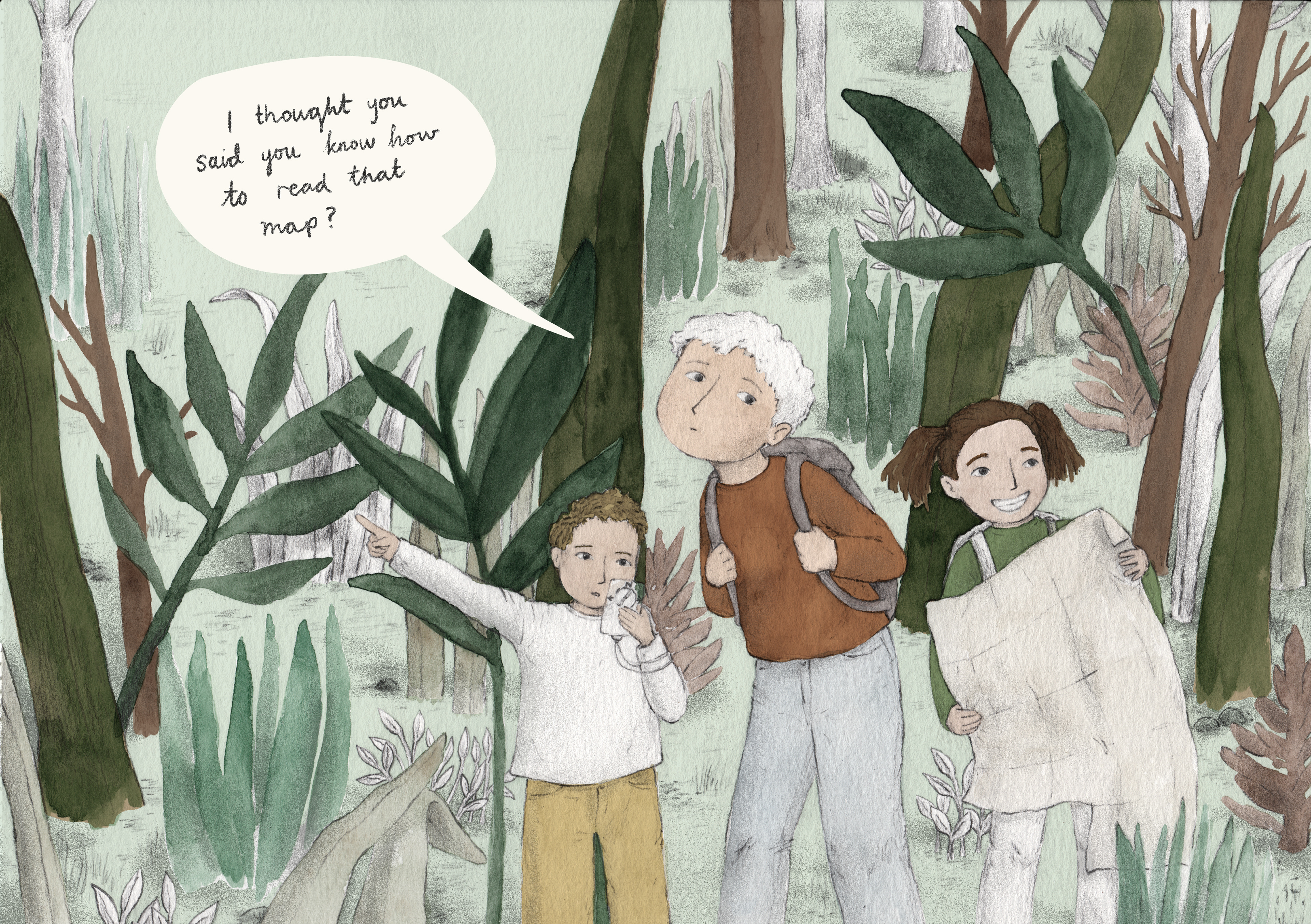 "Skogstur", tenkt barnebokillustrasjon, 2020