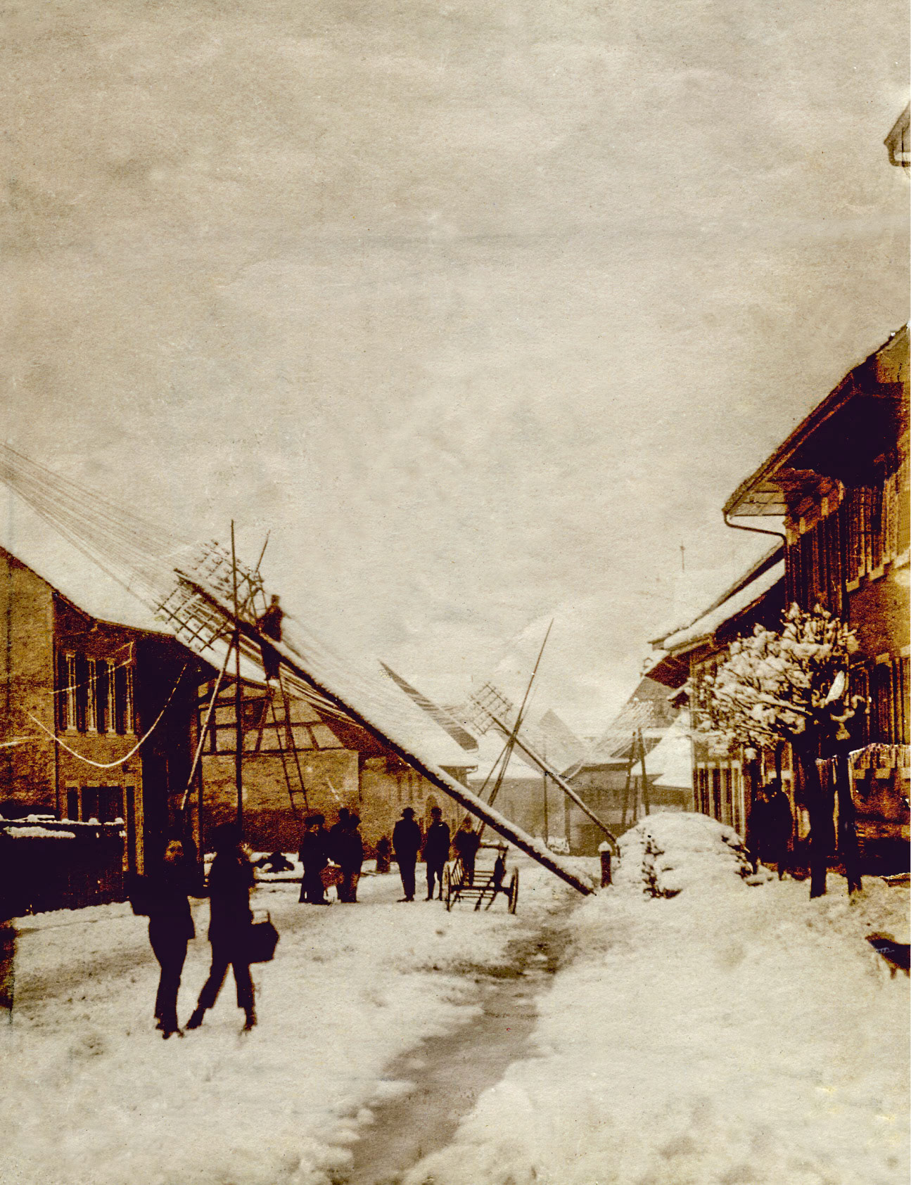 umgestürzte Telefonmasten Winter 1908
