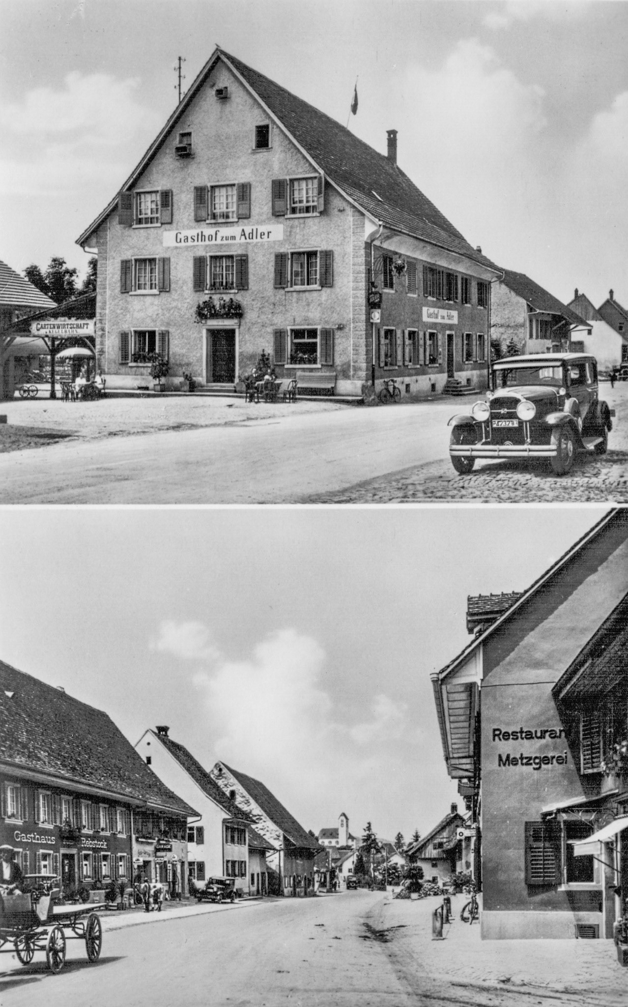 1930 Hotel Adler, Rebstock, Rössli (Rest. Metzgerei)