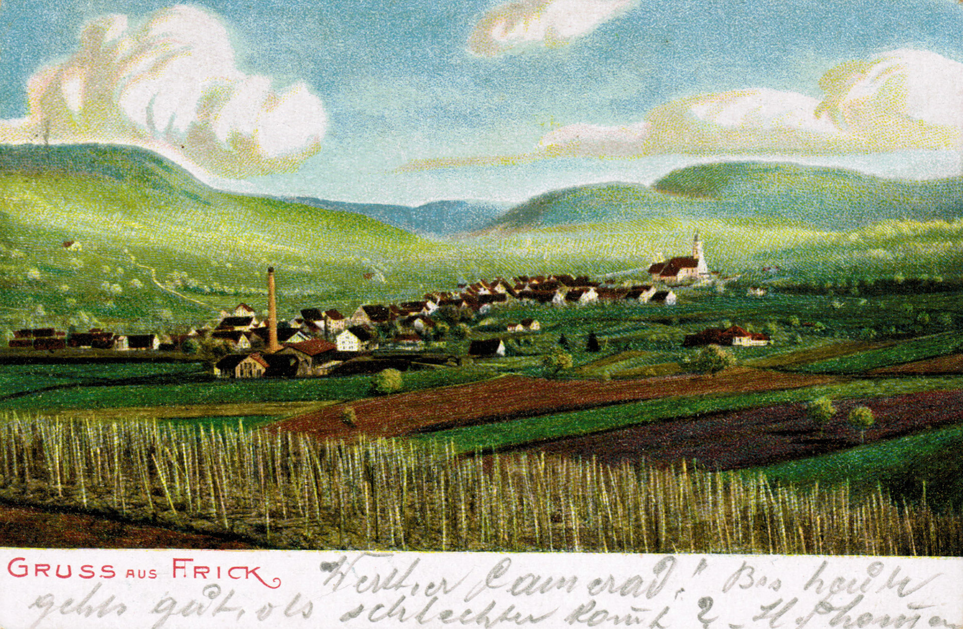 1907 Dorfanicht mit Ziegelei und kath. Kirche