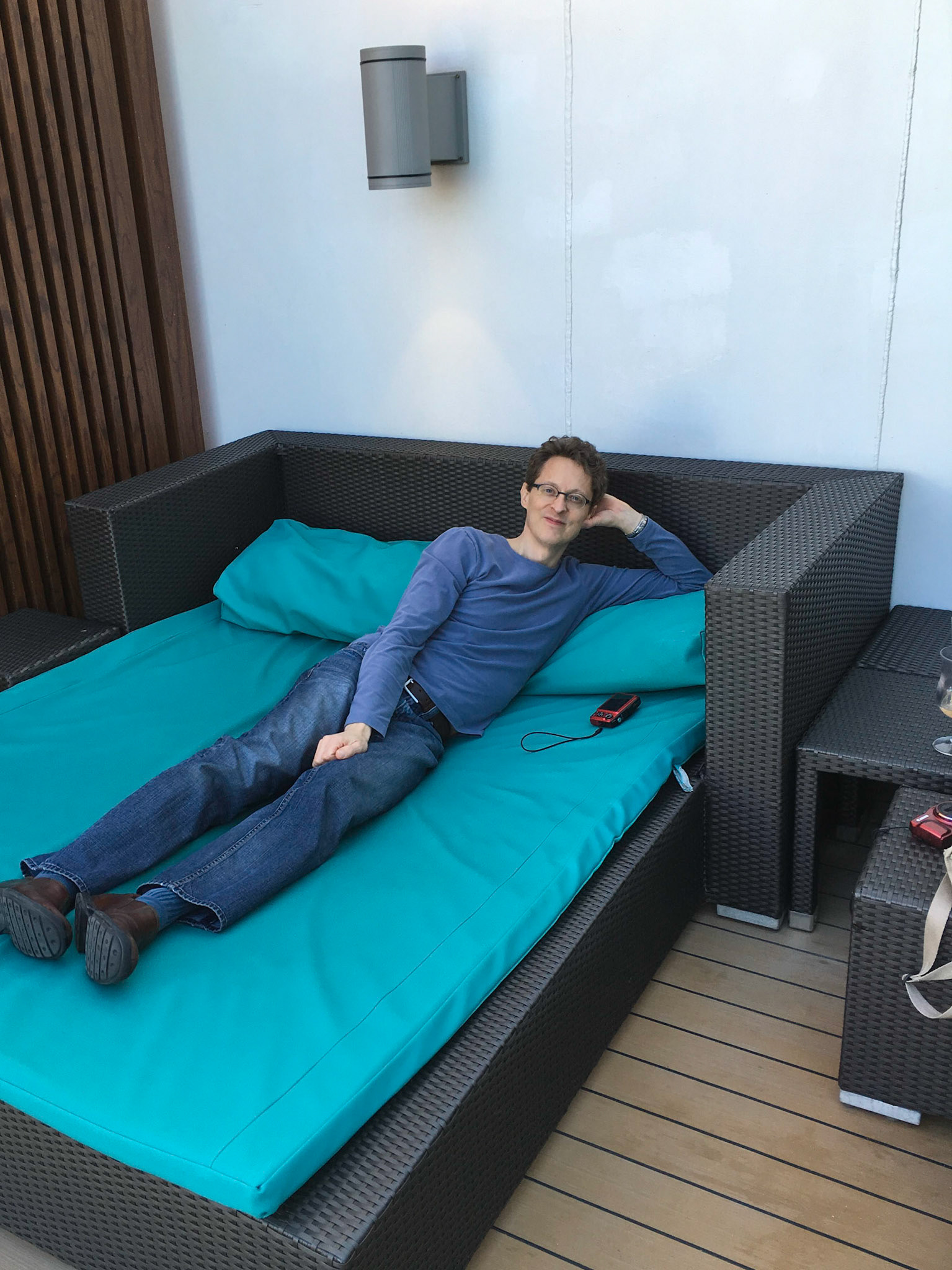 Barry tries out a bed in the Serenity area