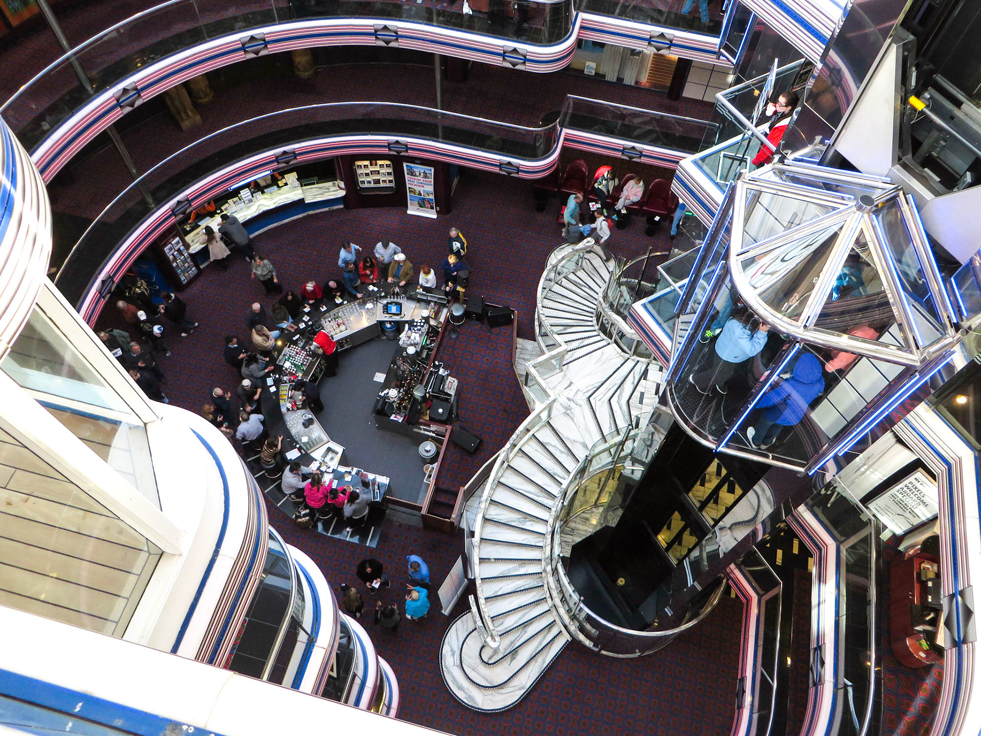 Looking down at the atrium, the Grand Spectrum.
