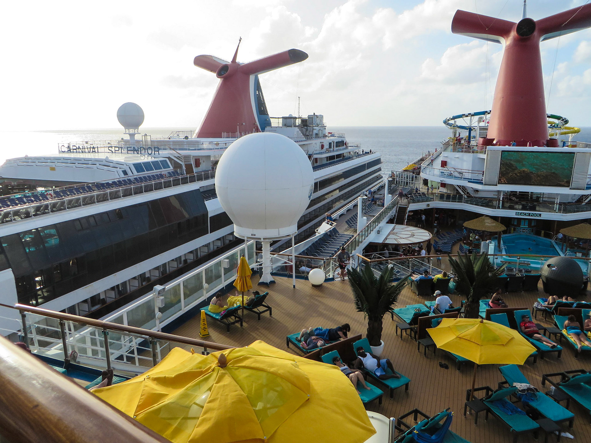 Carnival Splendor berths next to Carnival Sunshine in Grand Turk