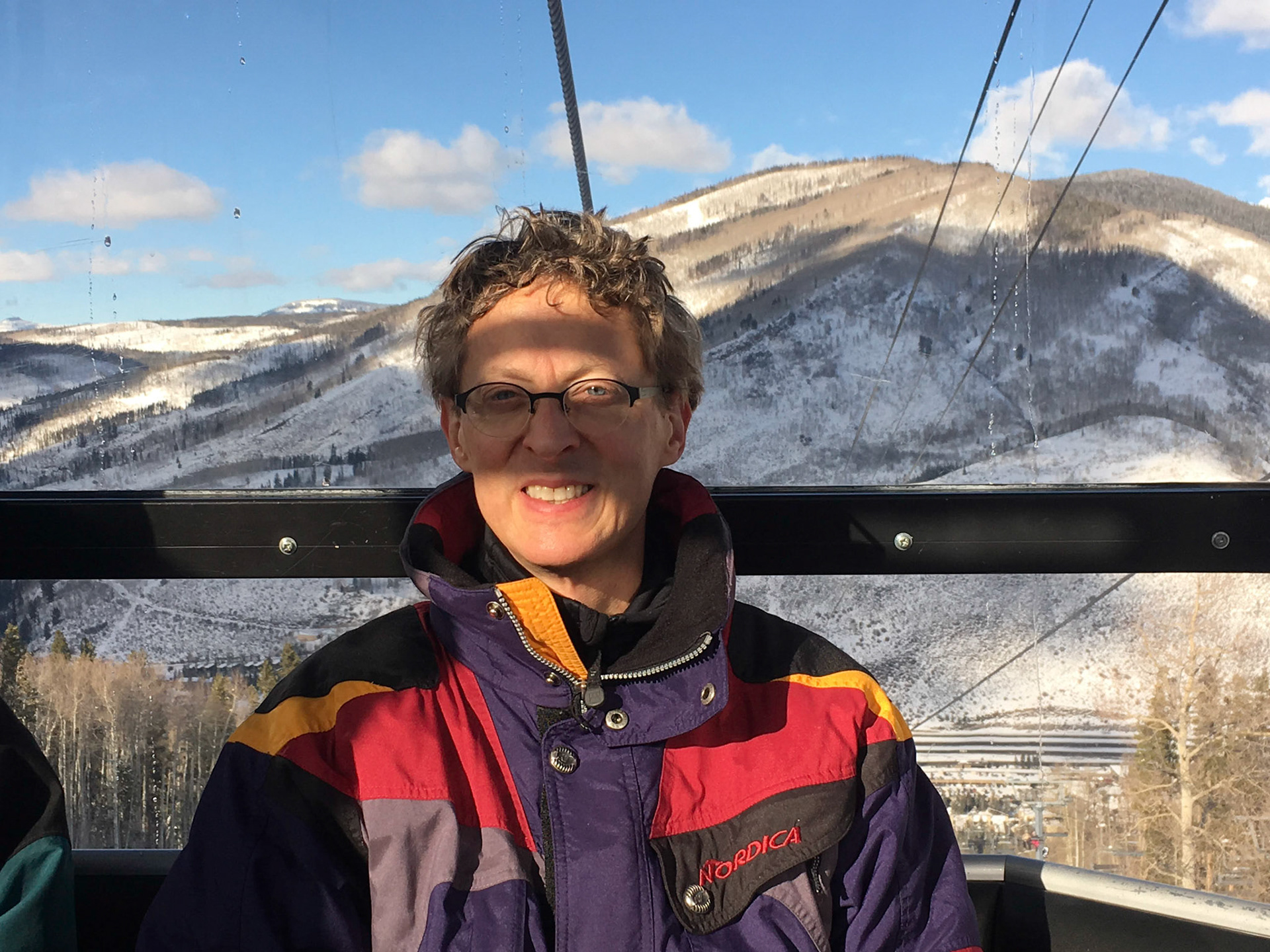 Barry models his 1990's ski jacket on the Eagle Bahn