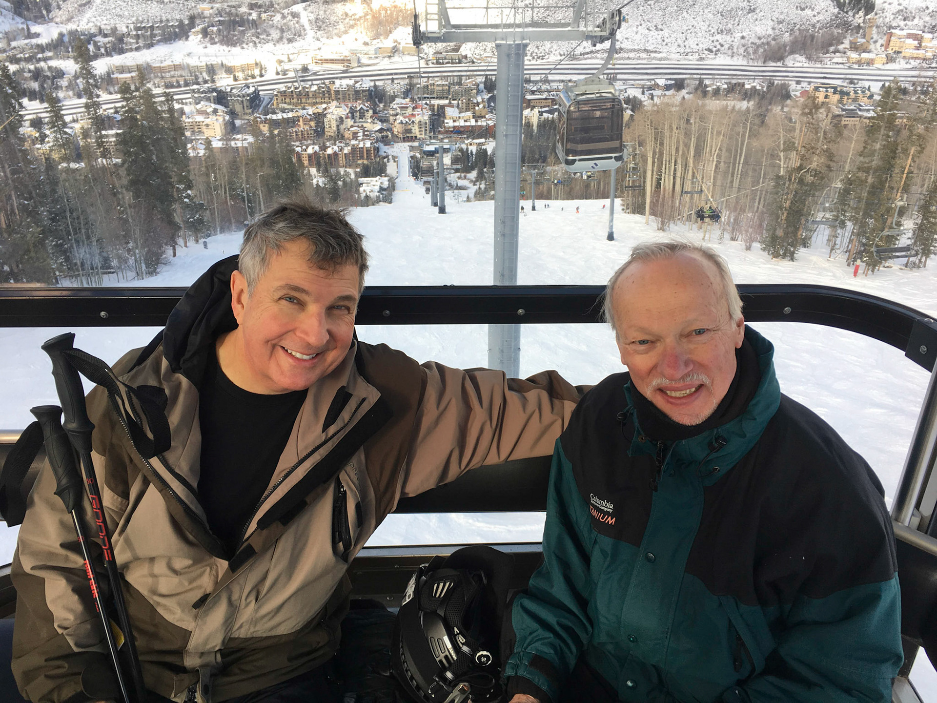 Mike and Gayland on the Eagle Bahn gondola out of Lionshead