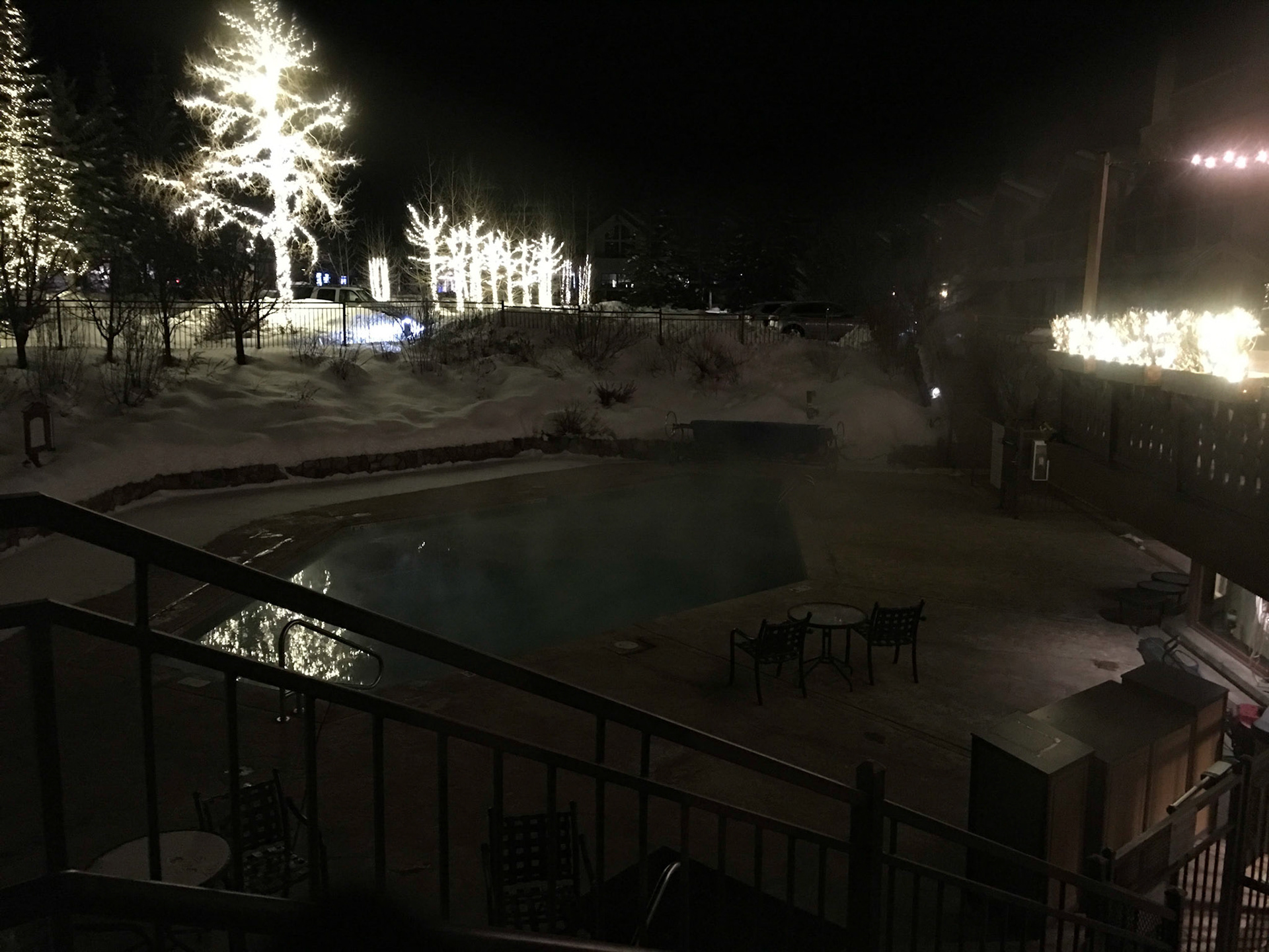 Manor Vail pool and hot tubs at night