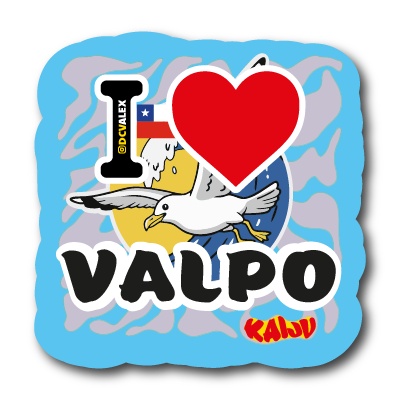 I ♥ VALPO Horizonte: "Sticker Pumper 6x6cm de horizonte marino, laca en reflejos, fondo azul neón, diseño por Kaiju @dcvalex."