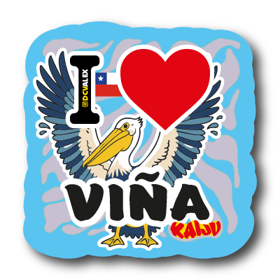 I ♥ VINA Faro: "Sticker Pumper 6x6cm de un faro costero, laca en luz, fondo azul neón, diseño por Kaiju @dcvalex."