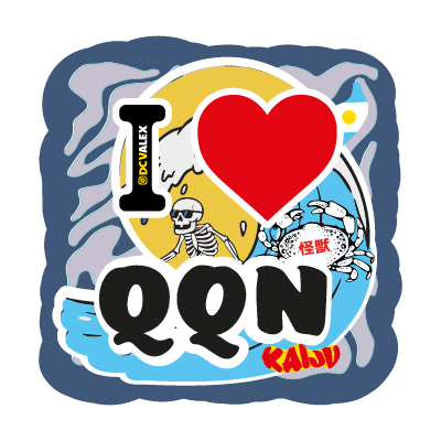 I ♥ QQN Atardecer: "Sticker Pumper 6x6cm de atardecer costero, laca en sol, fondo amarillo neón, diseño por Kaiju @dcvalex