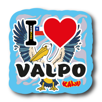 I ♥ VALPO Barco: "Sticker Pumper 6x6cm de un barco en mar, laca en olas, fondo amarillo neón, diseño por Kaiju @dcvalex."