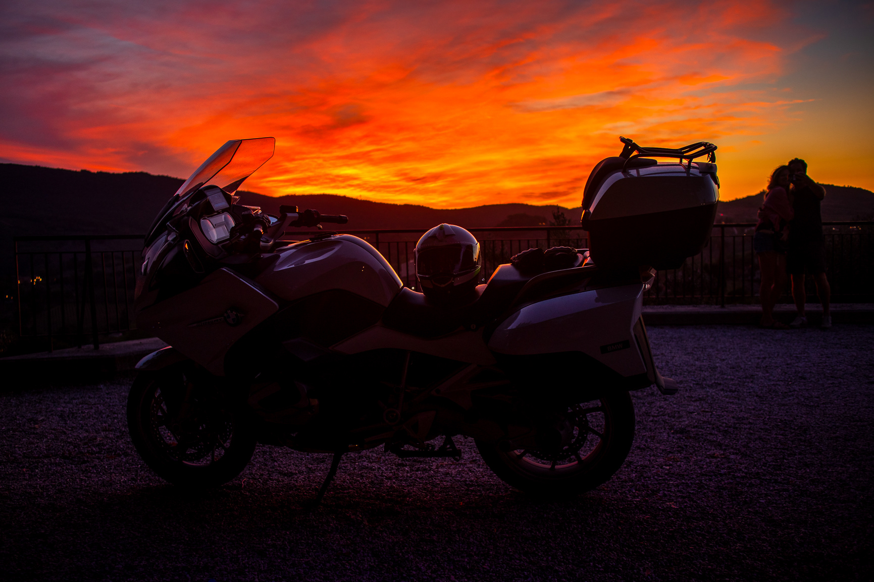 What is not to like, a glorious Tuscan sunset, a motorcycle and some romance!