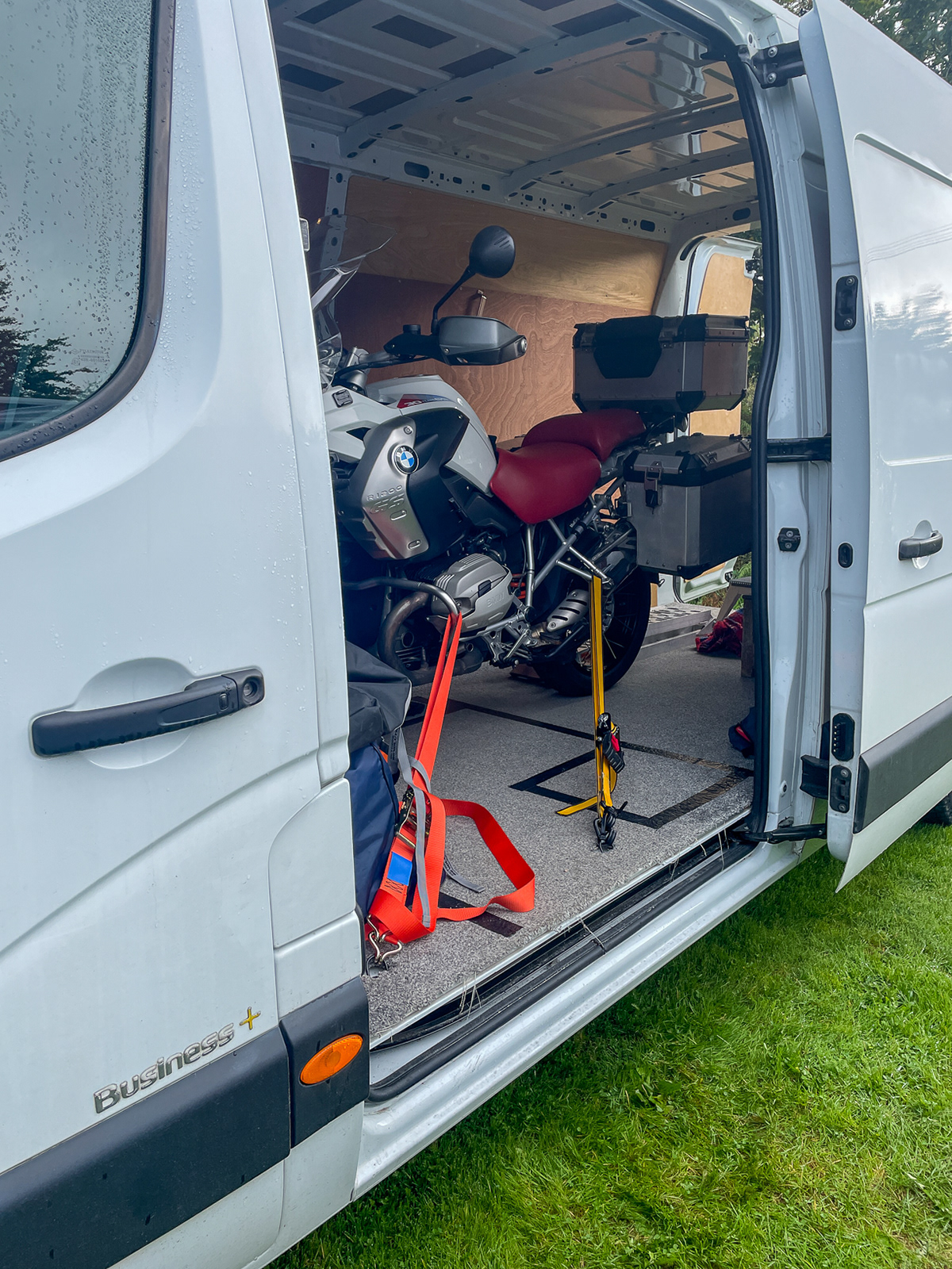 The GS was also on board. The duct tape lines on the floor are my early thinking about basic layout!  