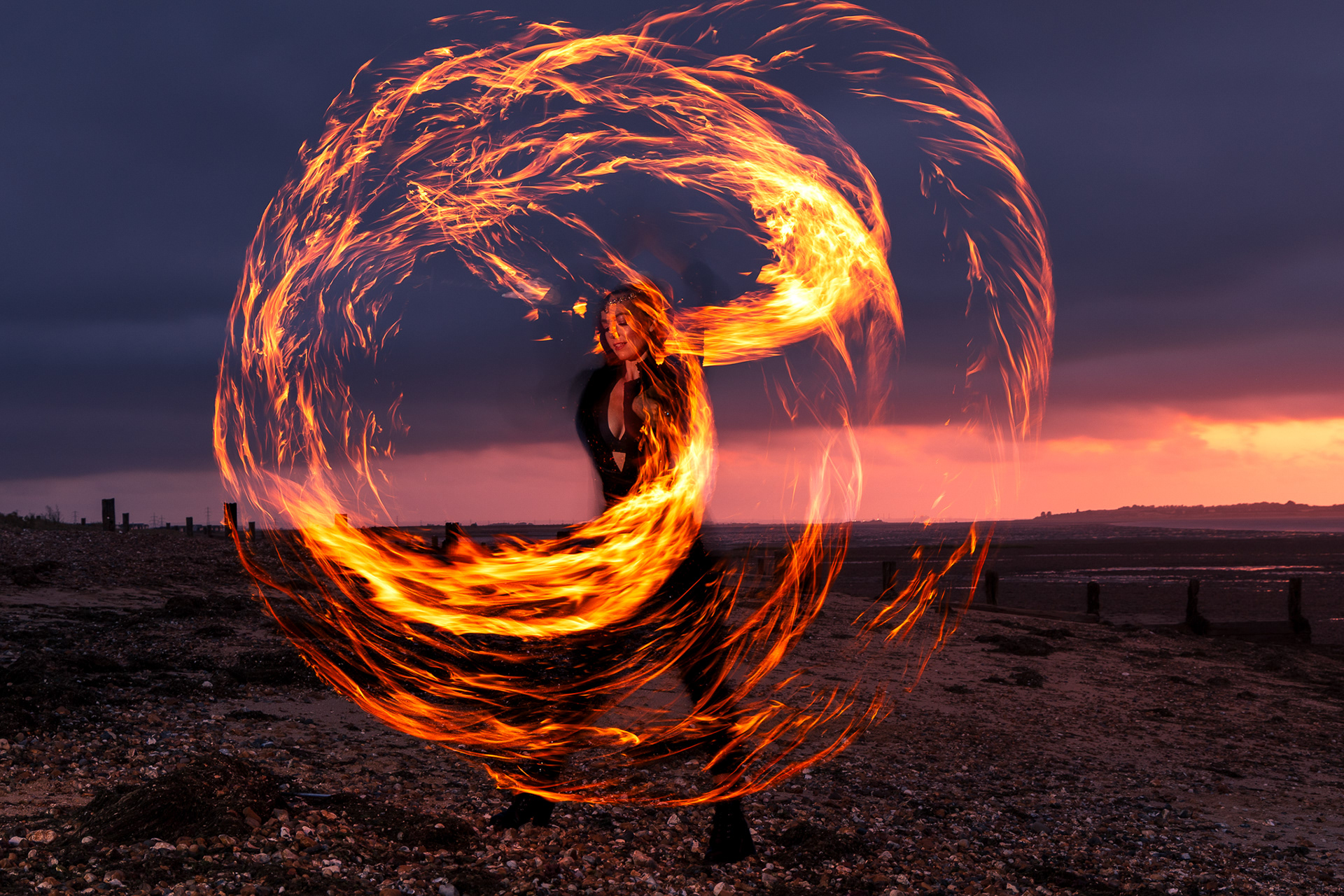 A series of images shooting towards the sunset using a single speed light as a static fill. 