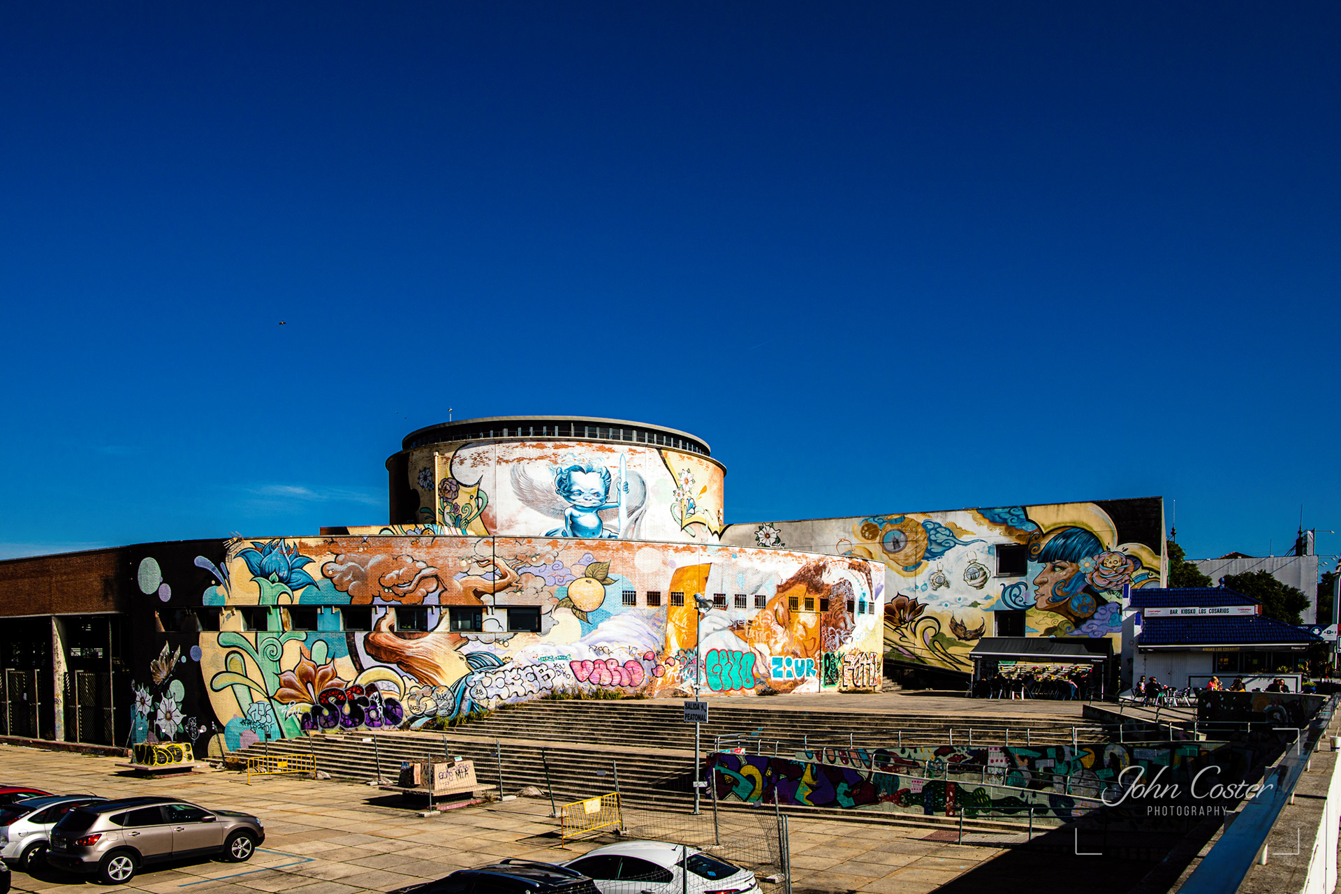 Huge mural on the side of the bus station
