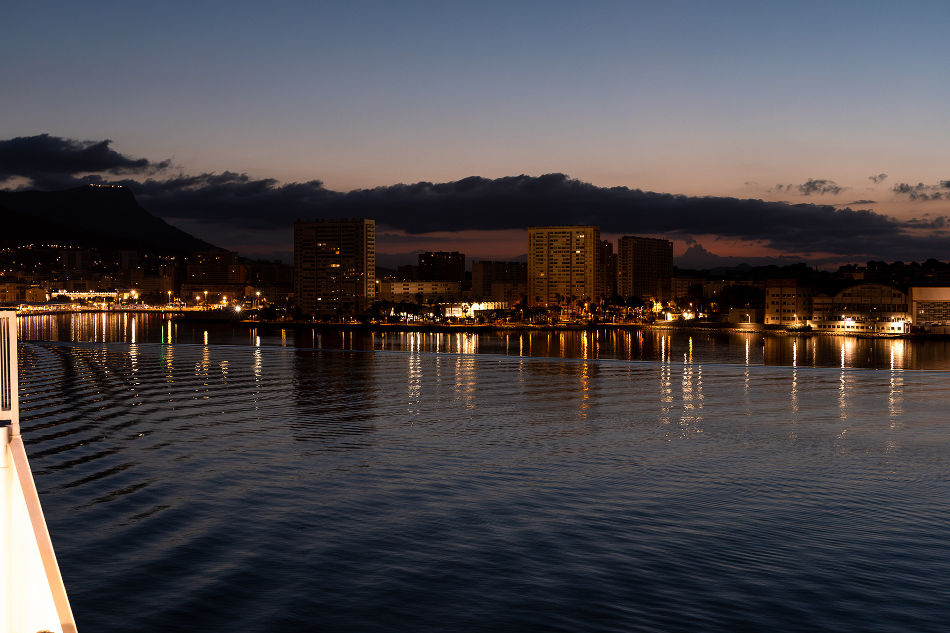 Toulon - I liked the way the ship was creating these ripples in the otherwise mirror like water as it eased it's way into port.