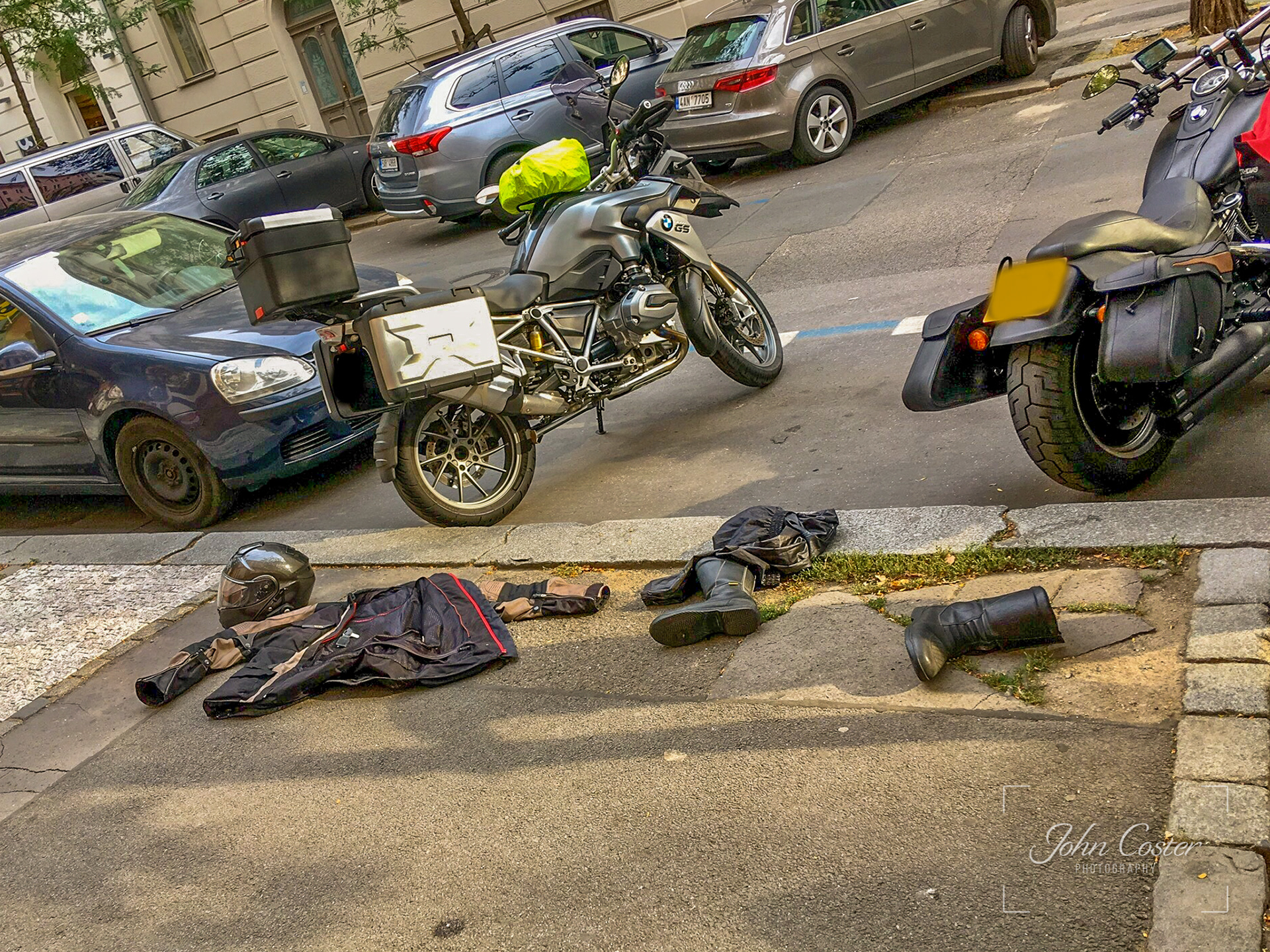 Arrival in Prague following a rain shower on a hot humid day was met with some de-robing on the pavement.