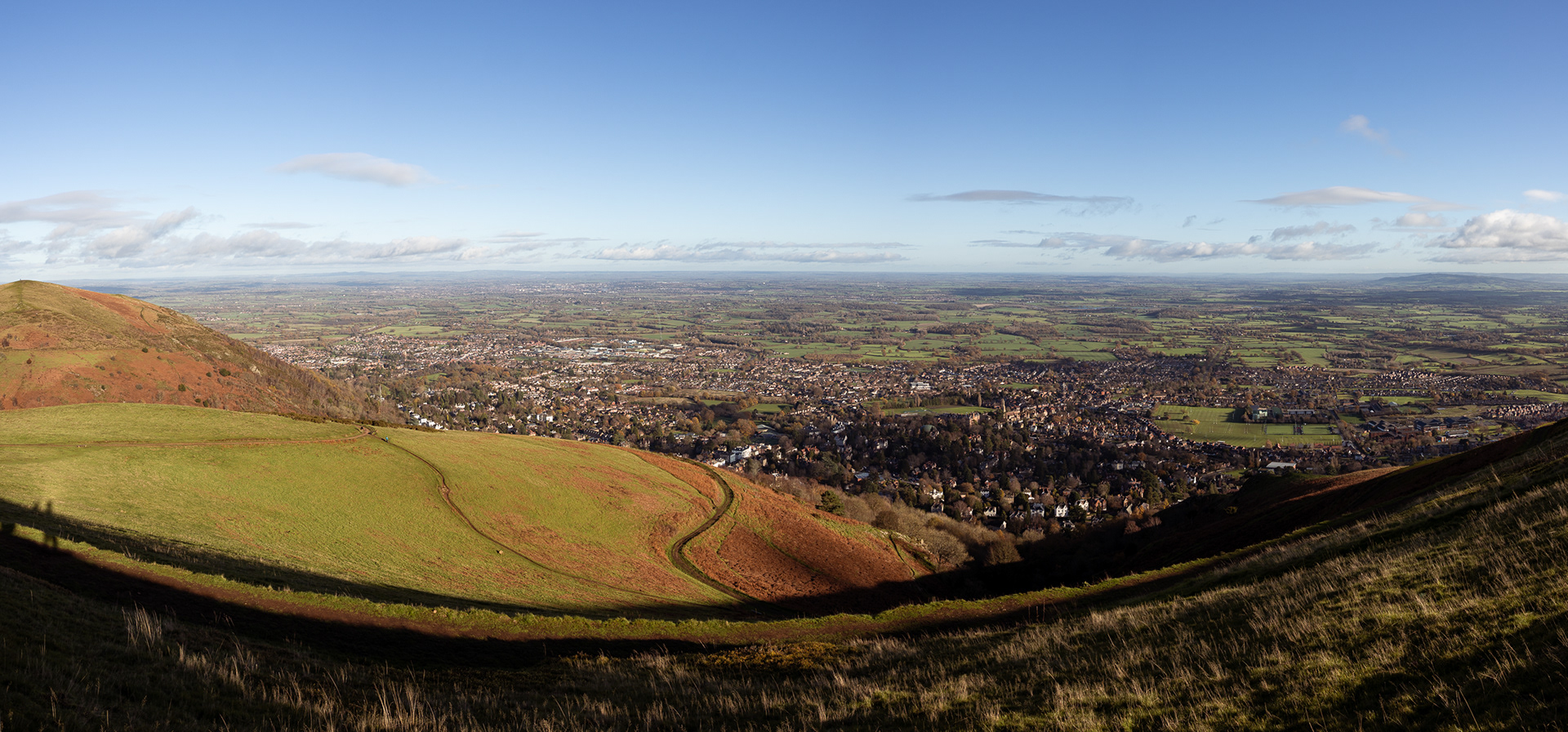 Looking down and across Great Malvern.