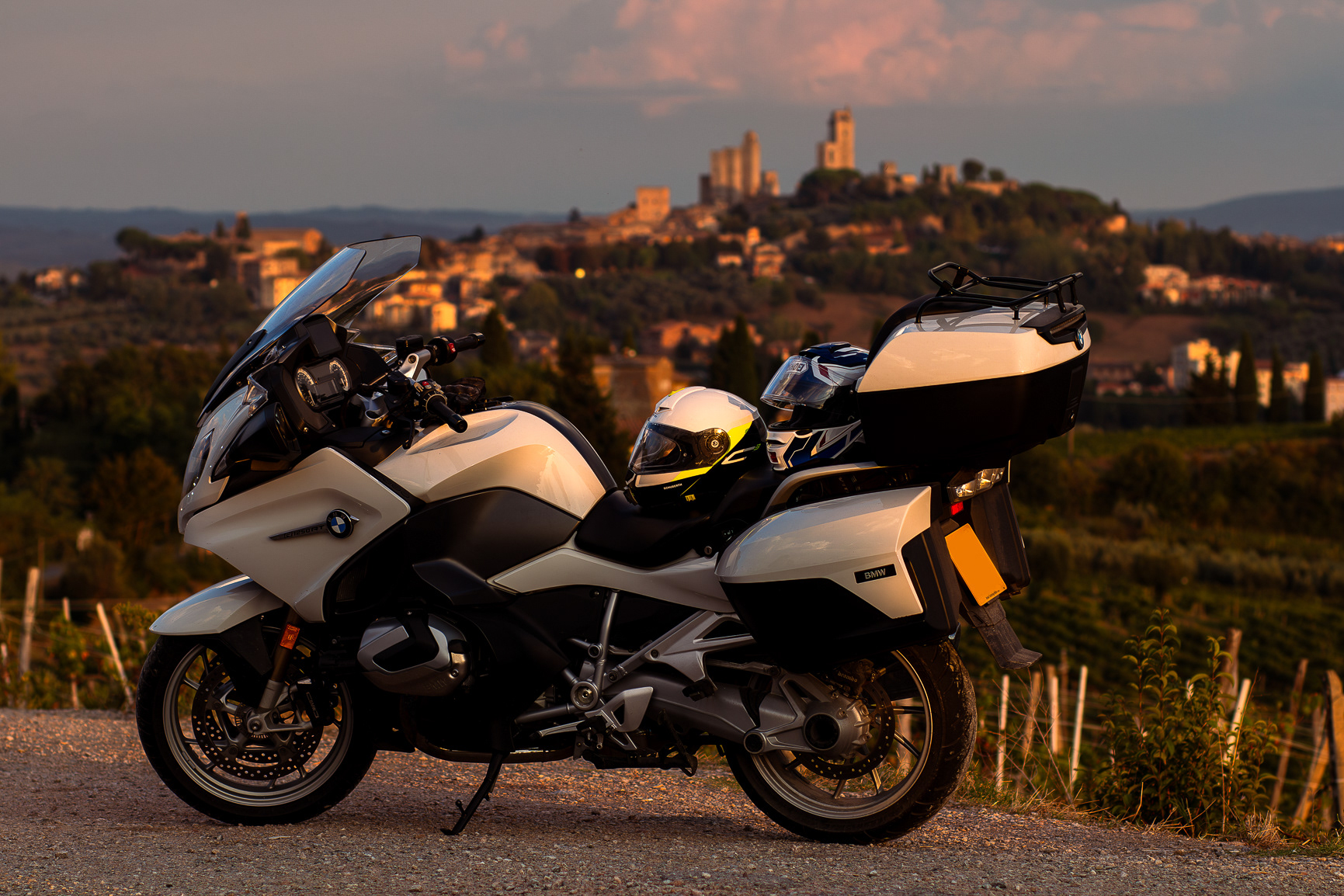 I couldn't resist grabbing a shot of the bike with a sunset soaked San Gimignano as a backdrop!