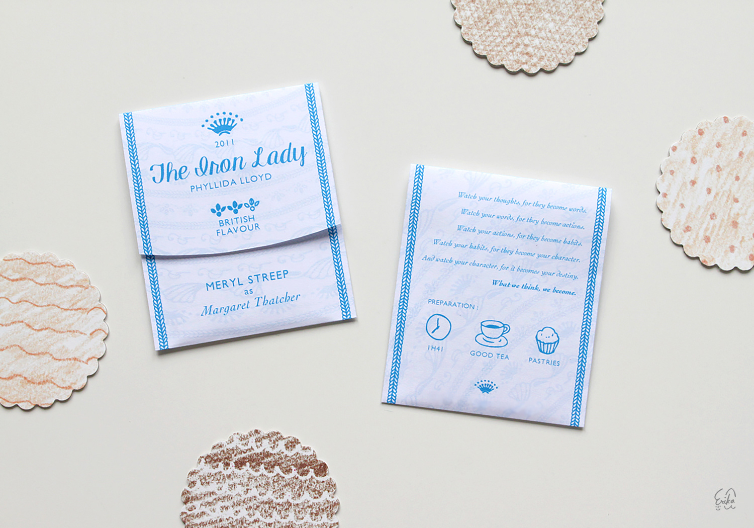 Illustrated paper objects inspired by a British-French film "The Iron Lady"