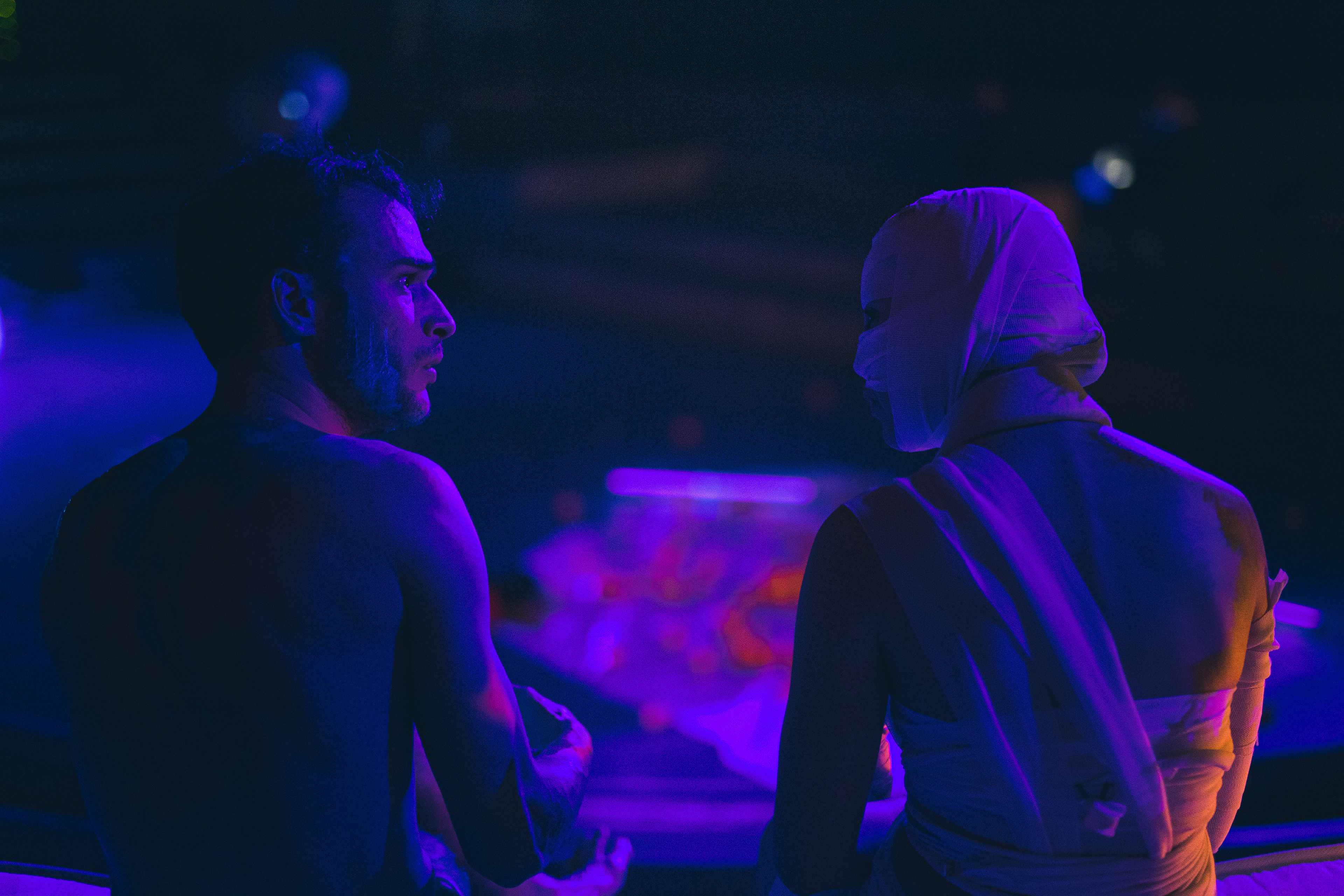 Actors performing on a theater stage