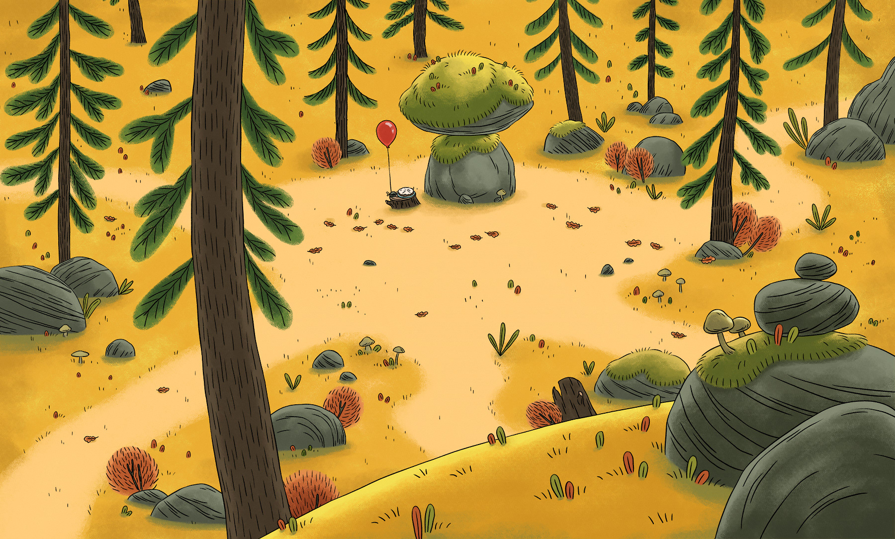 Décor de forêt vue de haut pour Pompon Ours