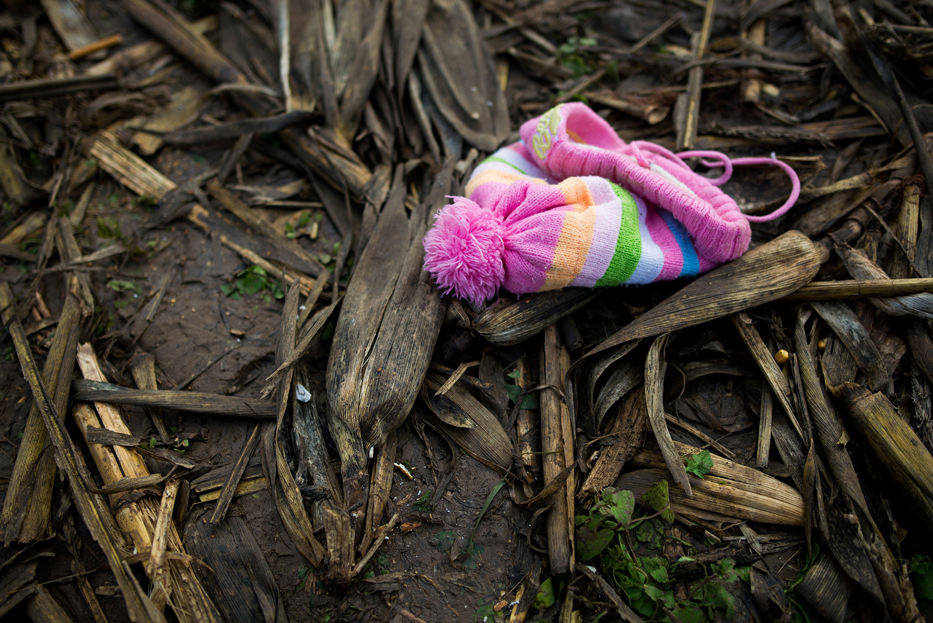 Things that are left after refugees crossed the border from Serbia to Croatia. Berkasovo, Serbia. 24.10.2015.