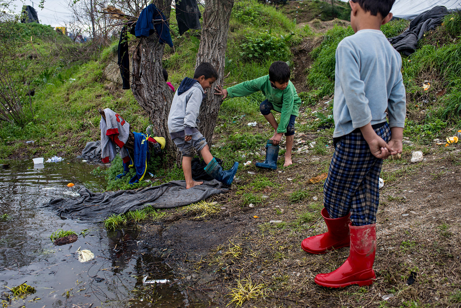 Children in a refugee camp in Idomeni, Greece, 13-16.03.2016.