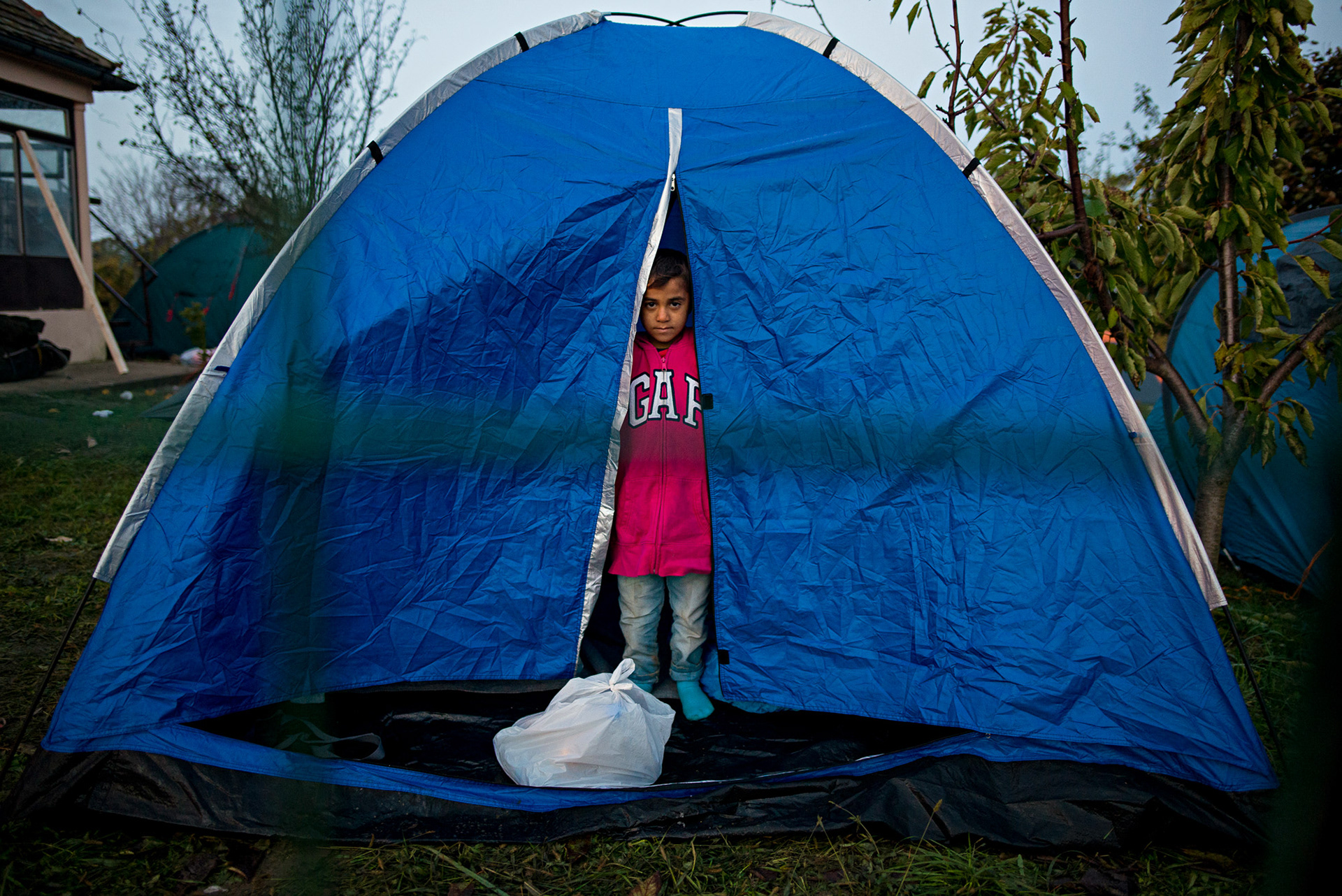 Refugee camp on the border between Serbia and Croatia. Refugees wait for the permission to enter Croatia hoping to be transferred in one of EU countries. Serbia, Berkasovo, 24.10.2015.