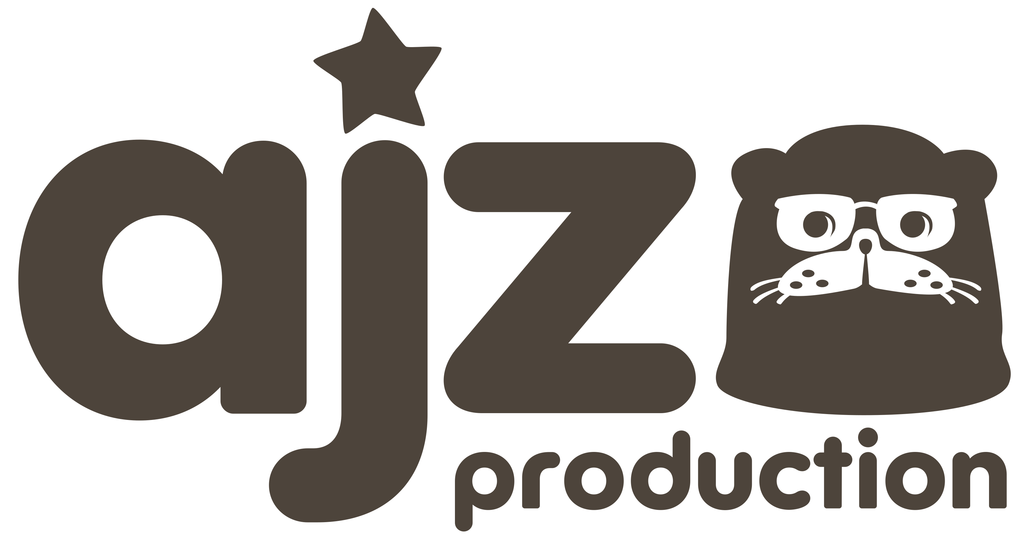 AJZ Production with a logo of a a sea otter wearing glasses. brown text