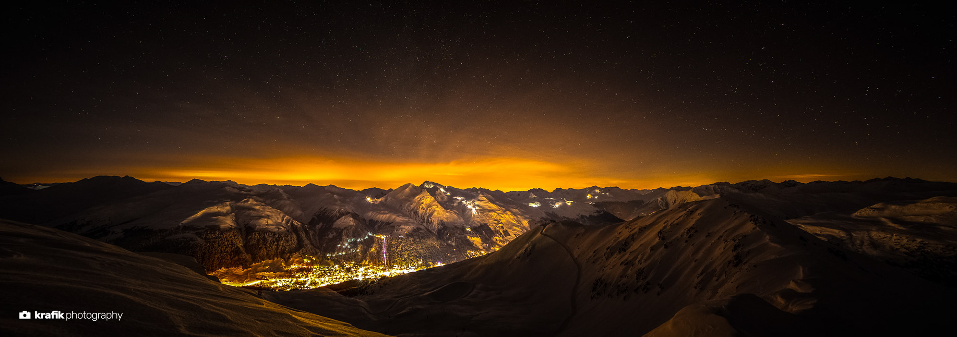 Mountain resort at night - Davos Switzerland