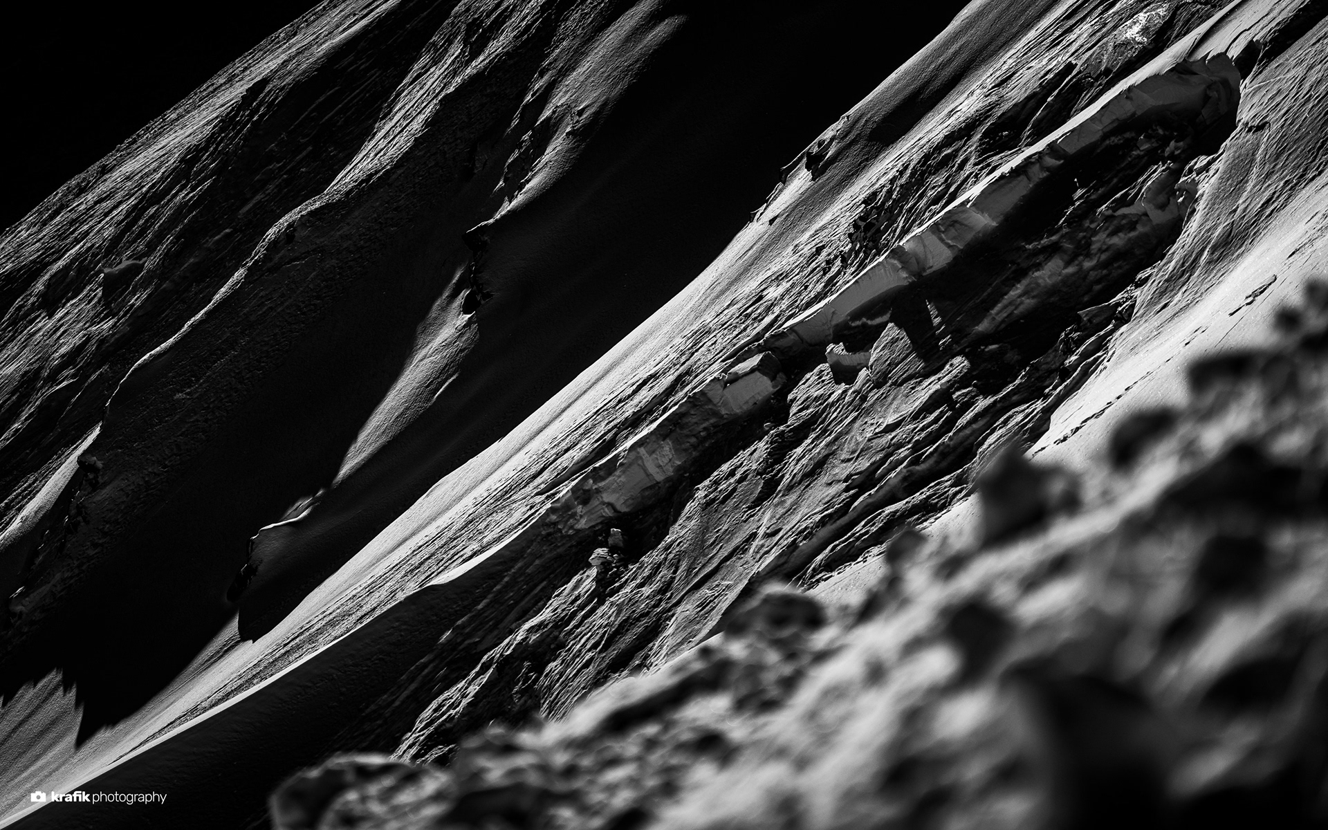Explosion hole from an avalanche blast - Jakobshorn Daovs Switzerland