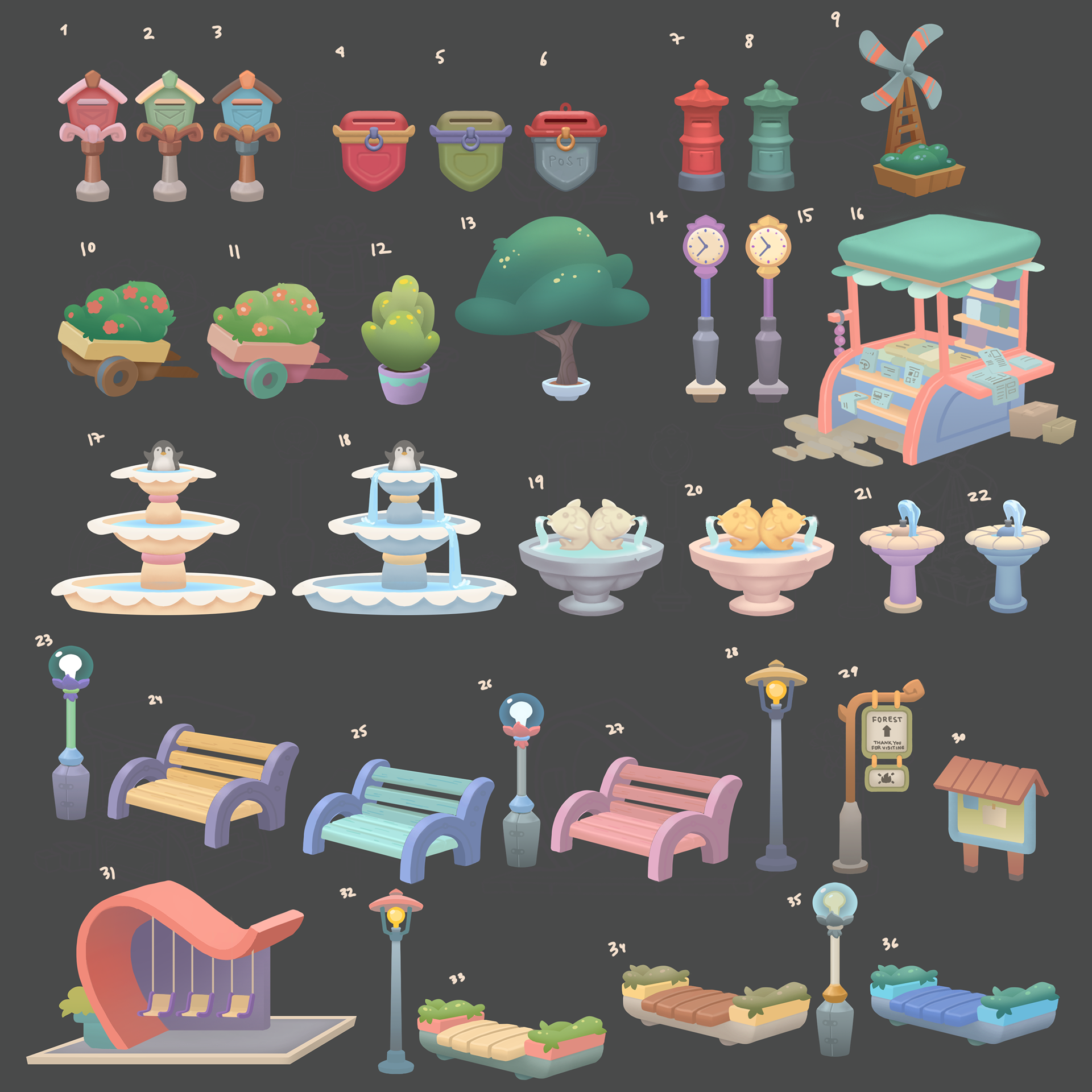 Town props concepts for 3D production