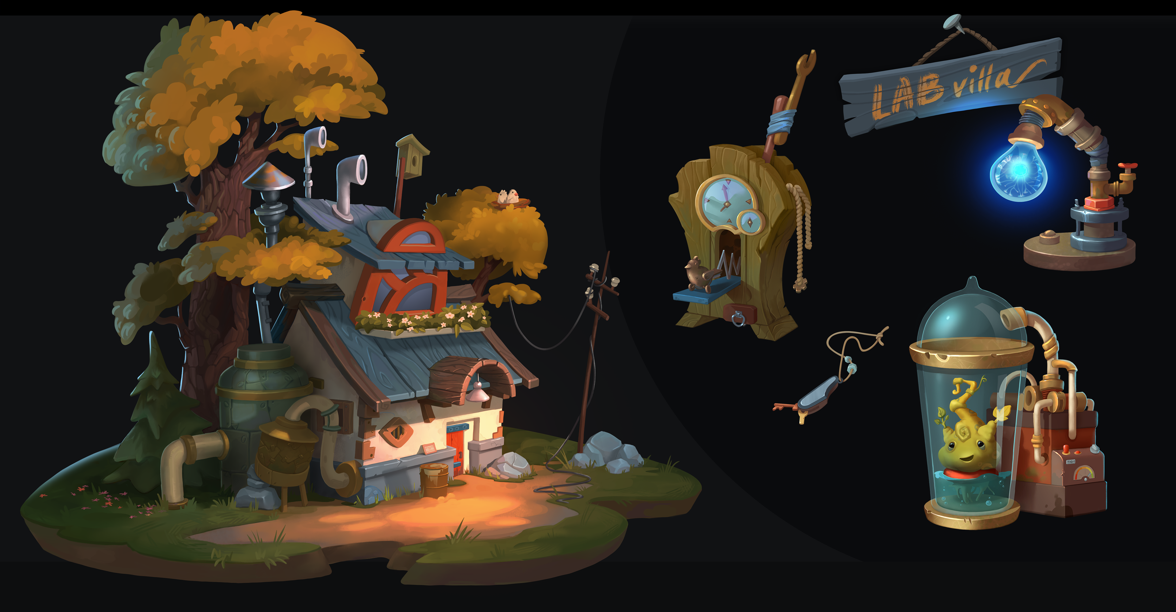 House of an old scientist with props
