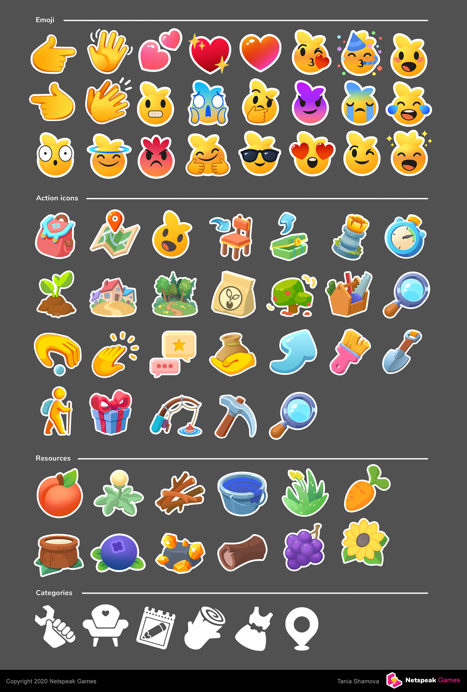 Game icons - resources, Main menu icons, Actions icons