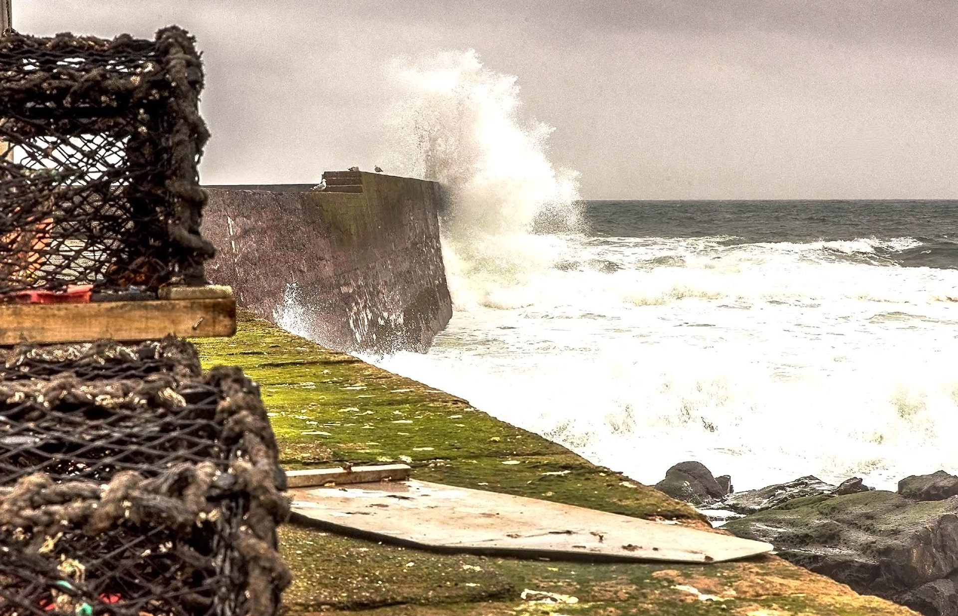 Big waves and lobster pots at St Abbs, Berwickshire, Scotland