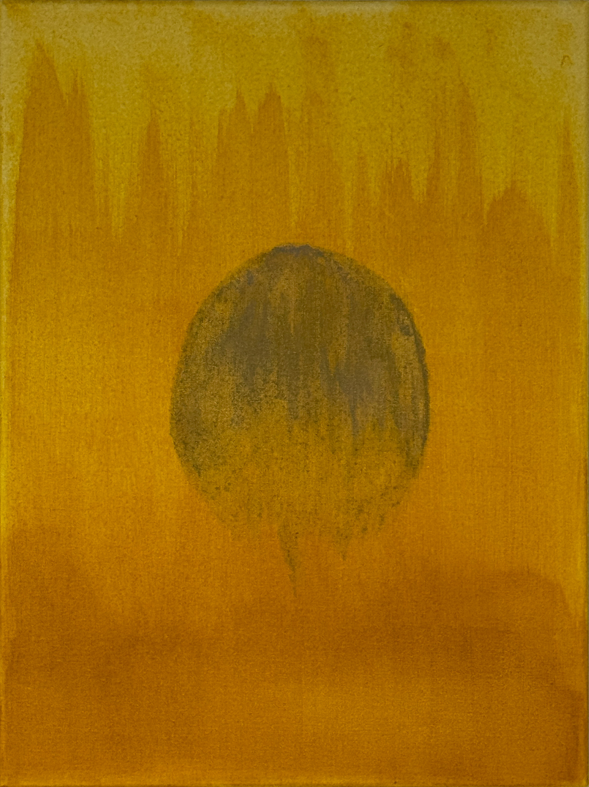 Inter pulverem et rorem, lapsu ordinis, paenitentia est. Acrylic on canvas, 30×40 cm — Misnomer (2025) [Penitence]